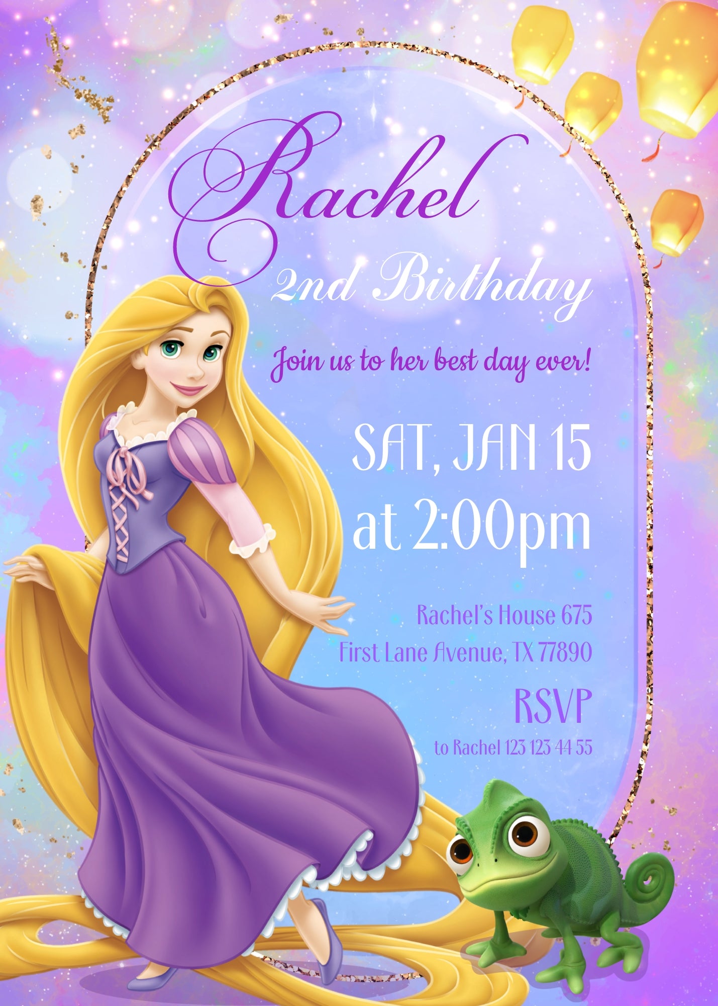 Rapunzel Princess Tangled customizable invitation template | Share or Print | girl | WP435