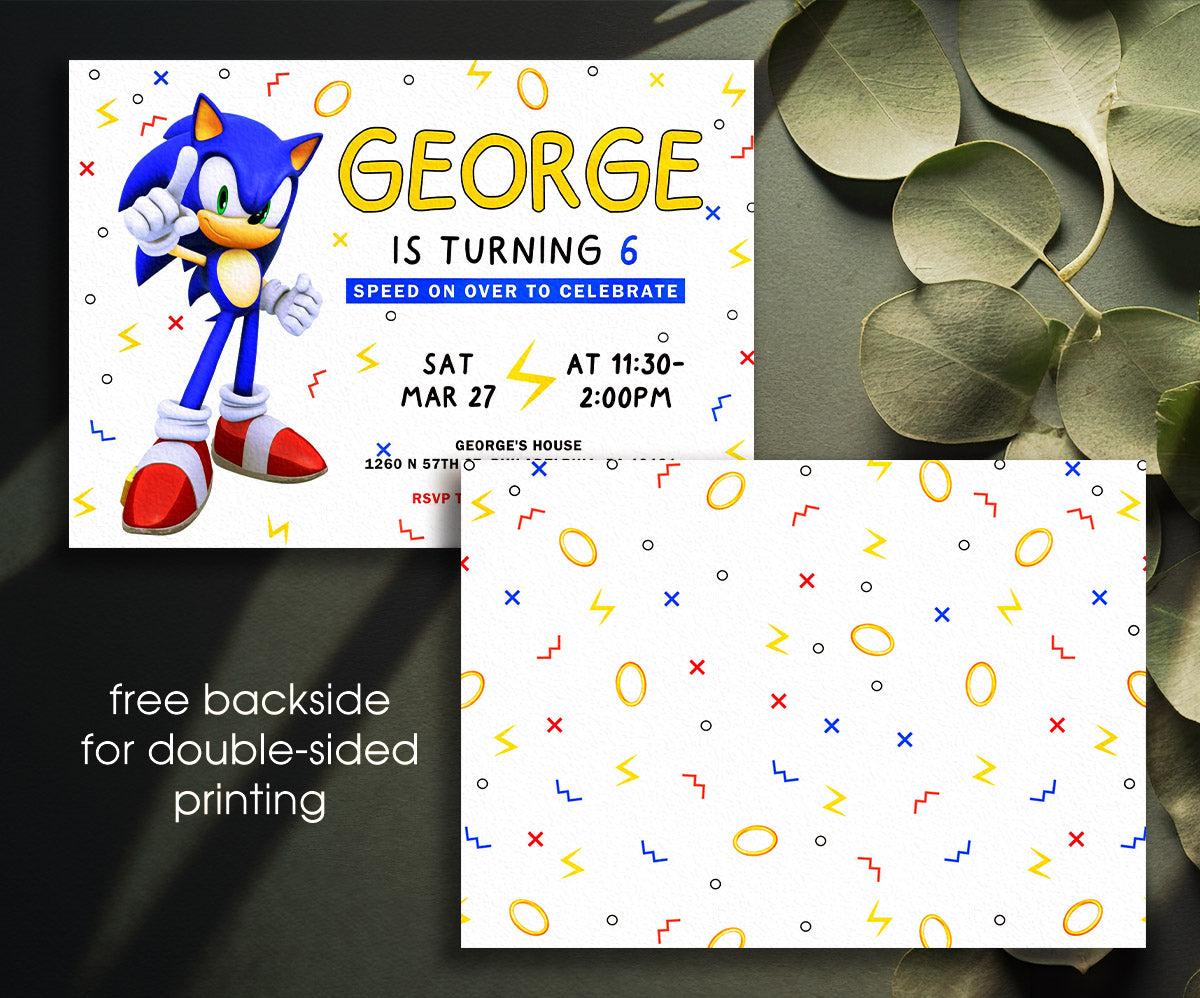 Sonic the Hedgehog customizable invitation template | Share or Print | RH576