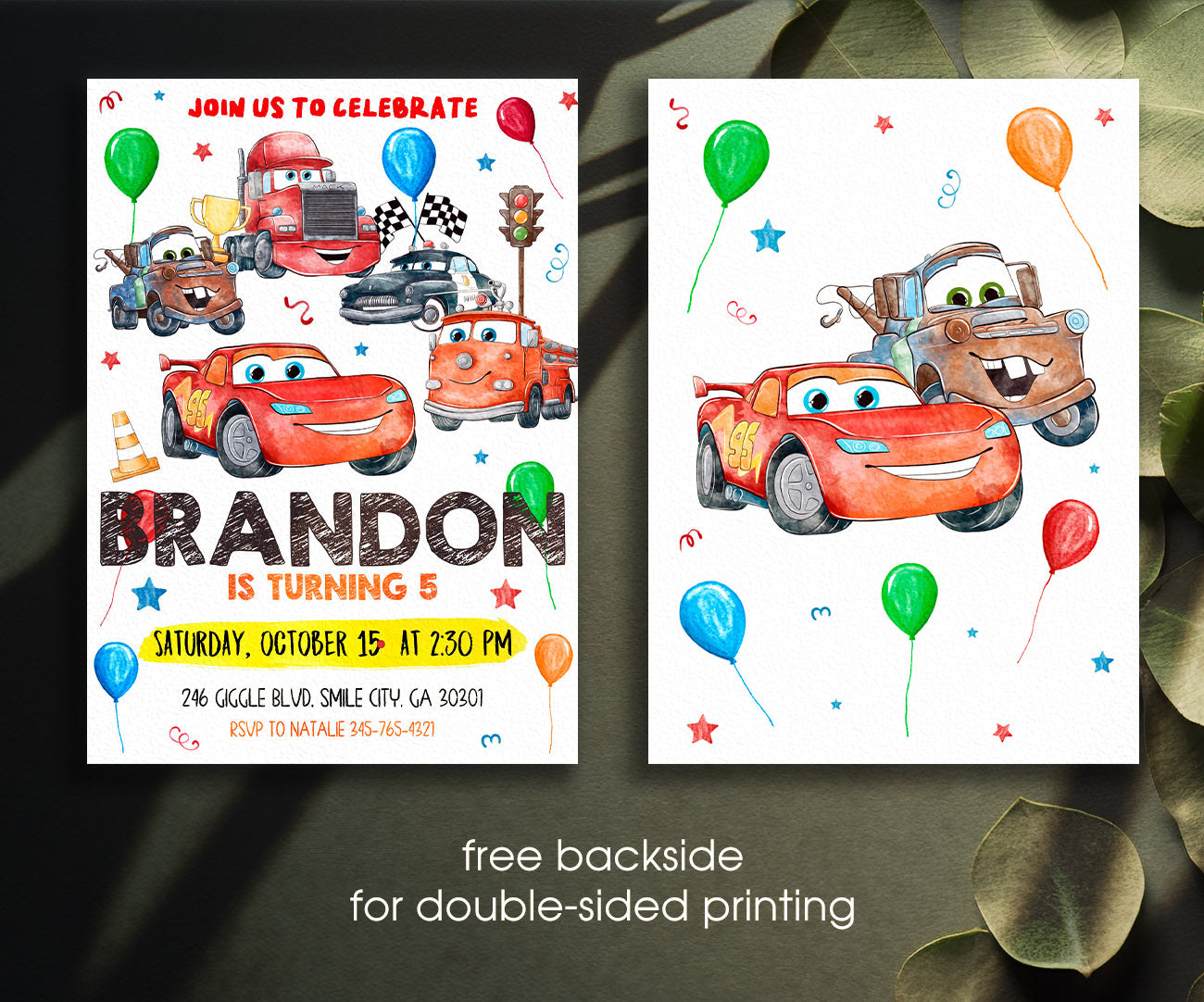 Cars Lightning McQueen customizable invitation template | Share or Print | boy | CR402