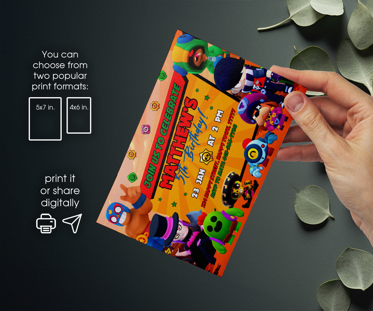 Brawl Stars Gamer customizable invitation template | Share or Print | SW155