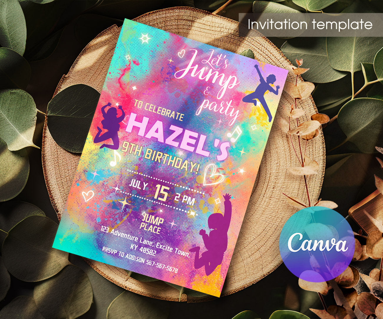 Trampoline Jump Party customizable invitation template | Share or Print | AL010