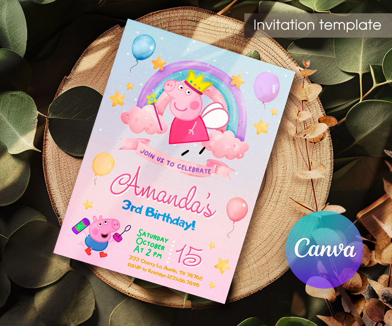 Peppa Pig customizable invitation template | Share or Print | girl | JS145