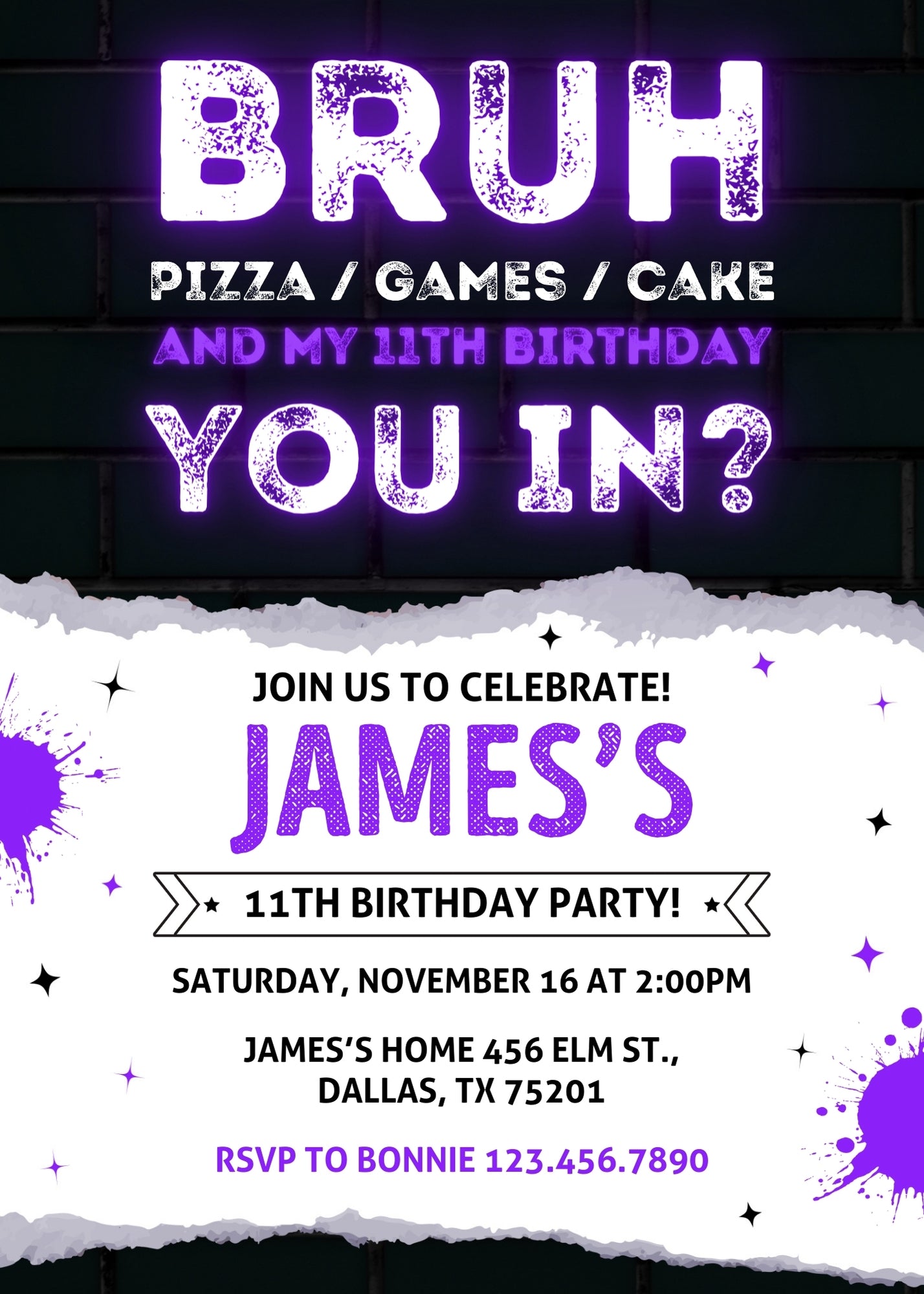 Bruh Gamer customizable invitation template | Share or Print | boy | SN797