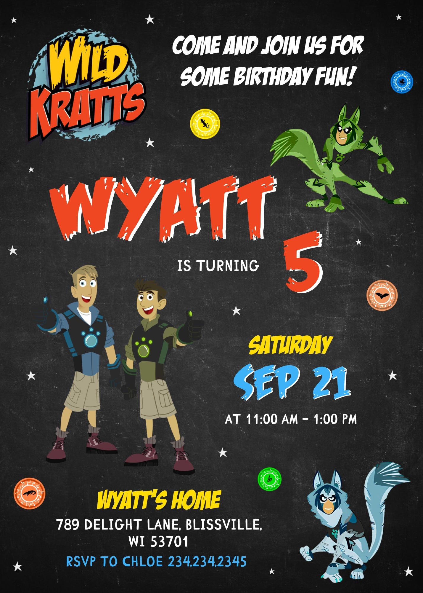 Wild Kratts Creature Hero customizable invitation template | Share or Print | XE742