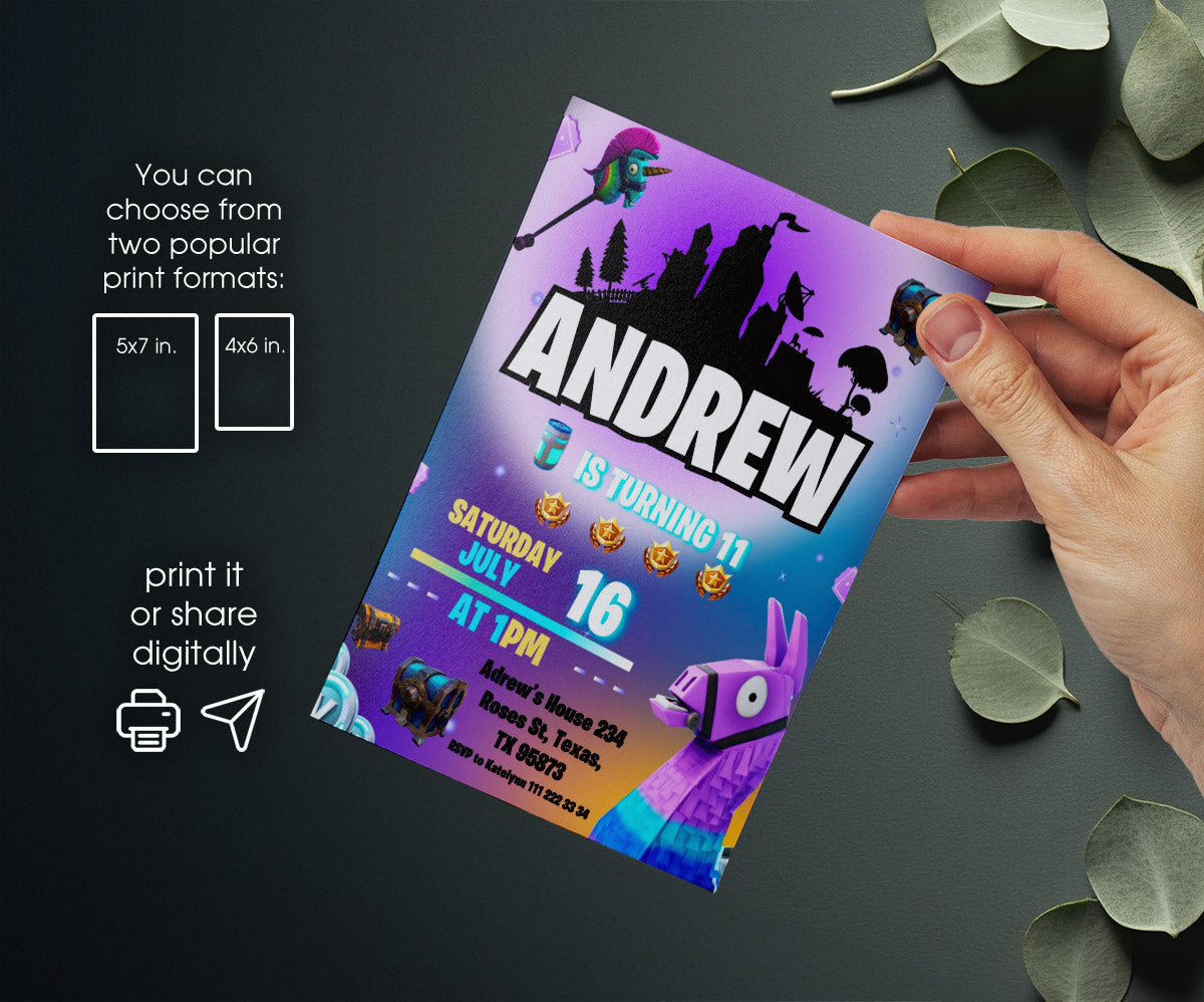 Fortnite Gamer customizable invitation template | Share or Print | boy | NW927