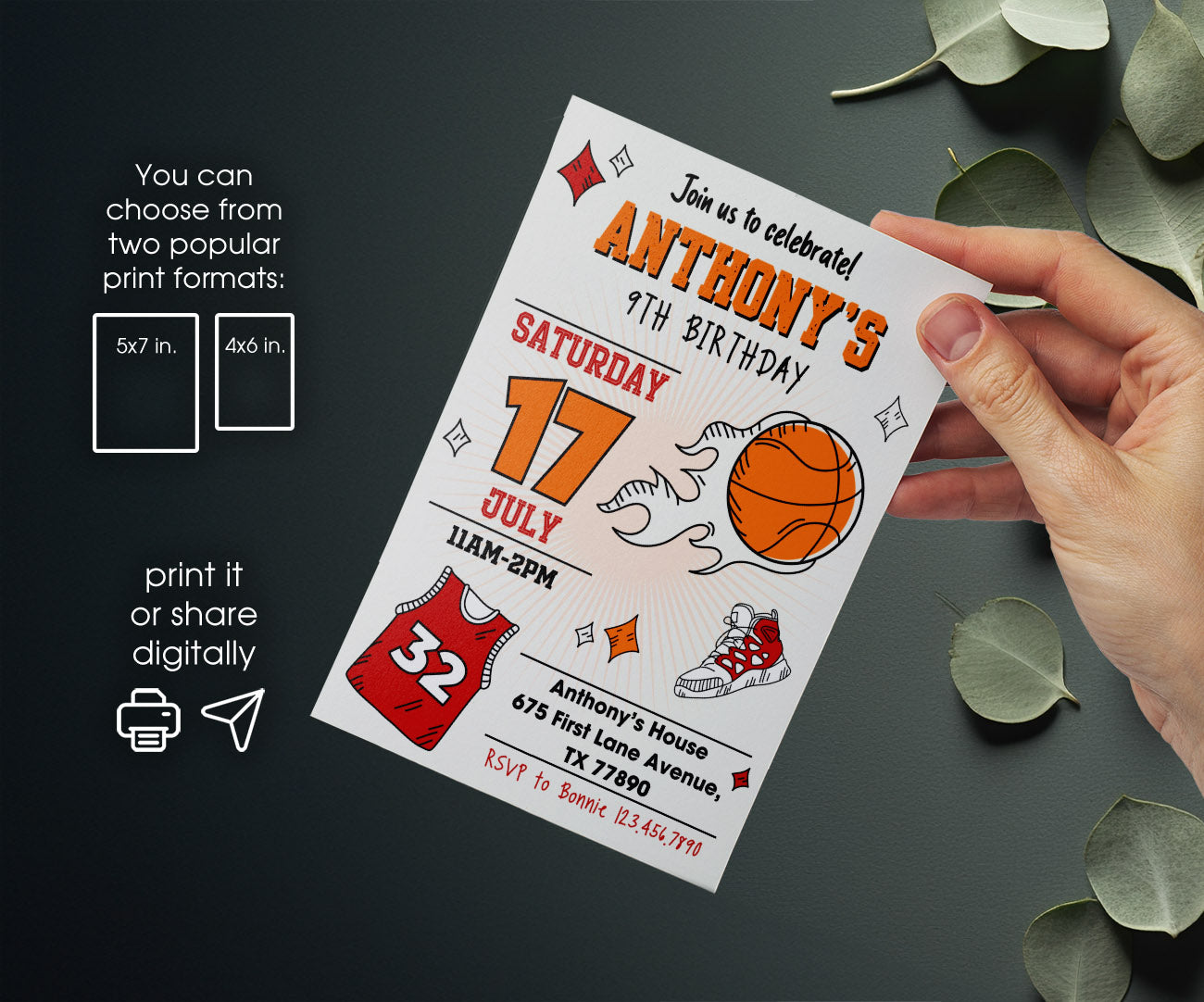 Basketball NBA Slam Dunk customizable invitation template | Share or Print | boy | ZM406
