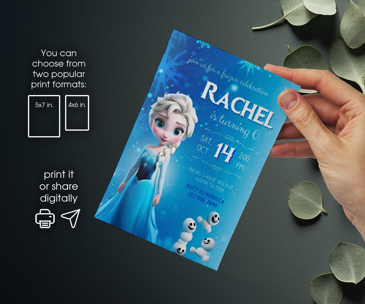 Frozen Elsa customizable invitation template | Share or Print | girl | JN586