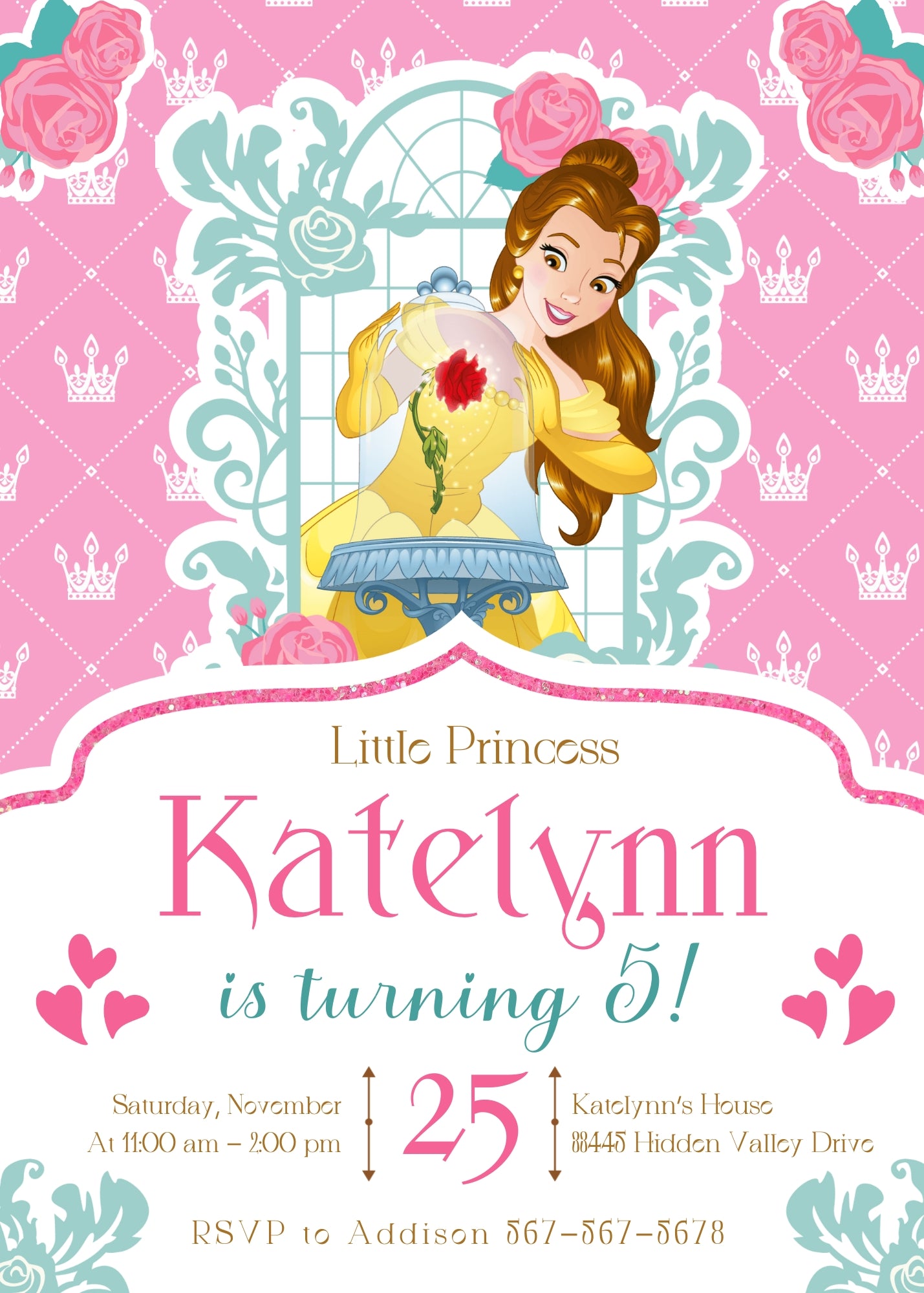 Belle Beauty And The Beast customizable invitation template | Share or Print | girl | WN985