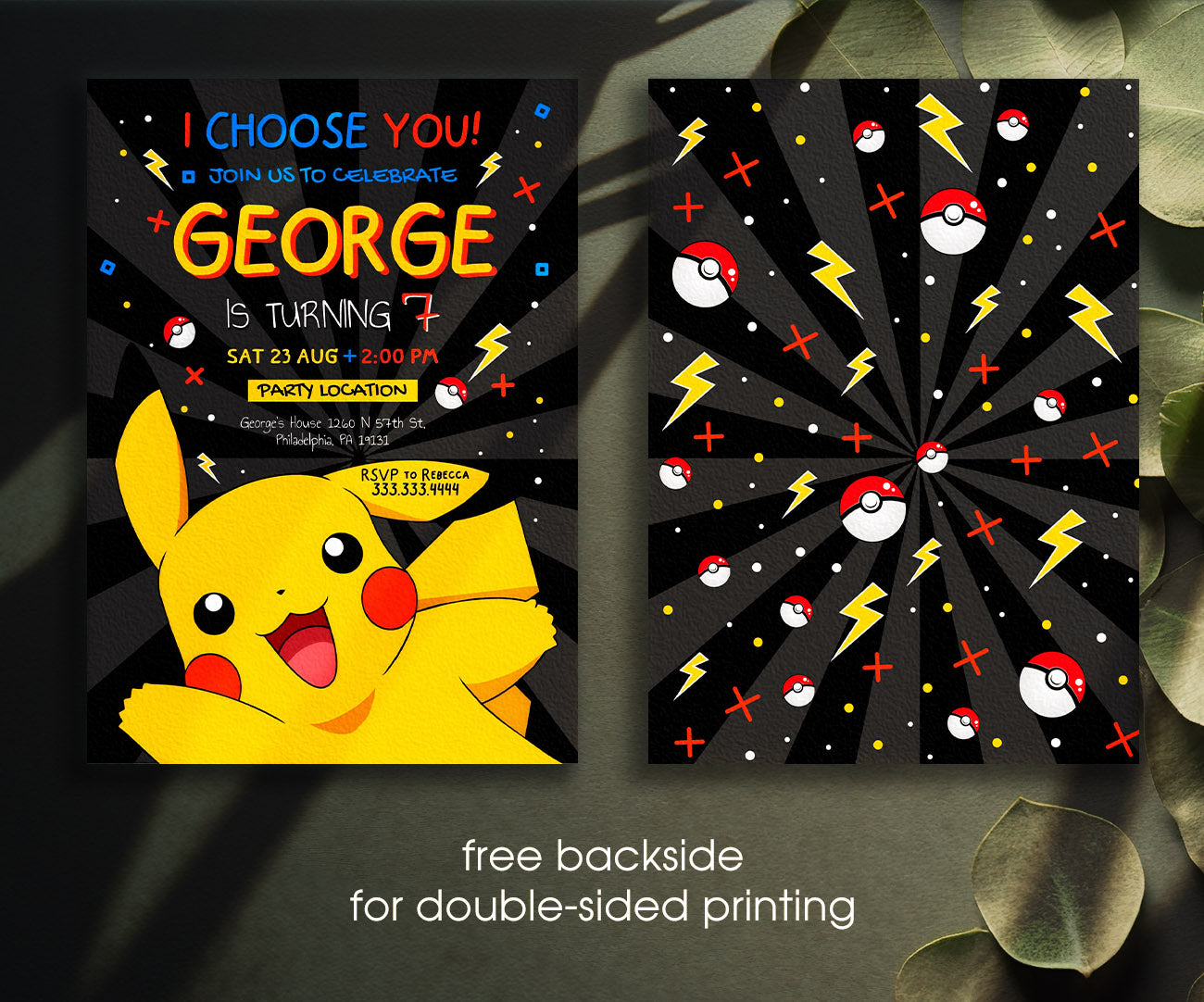 Pokemon Pikachu customizable invitation template | Share or Print | NU383