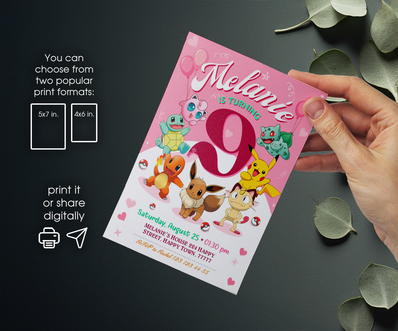 Pokemon Pikachu customizable invitation template | Share or Print | YW103