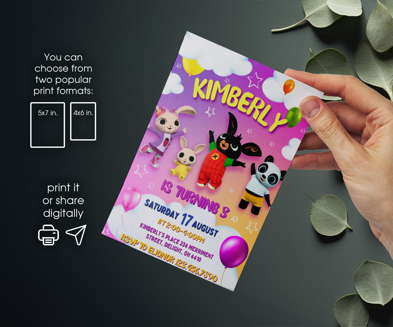 Bing Bunny customizable invitation template | Share or Print | HB976