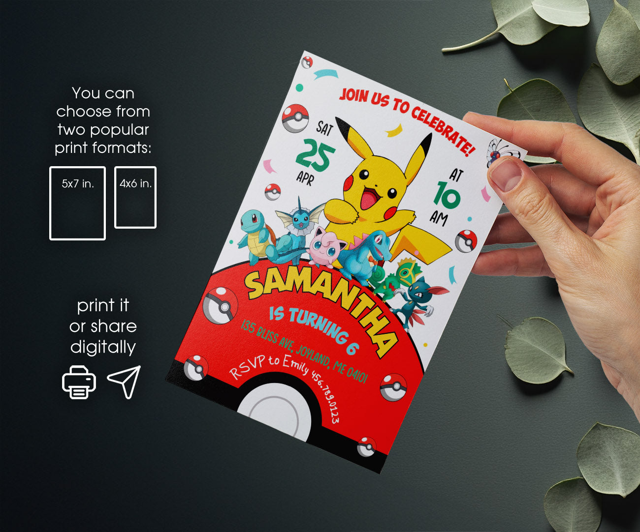 Pokemon Pikachu customizable invitation template | Share or Print | DO198