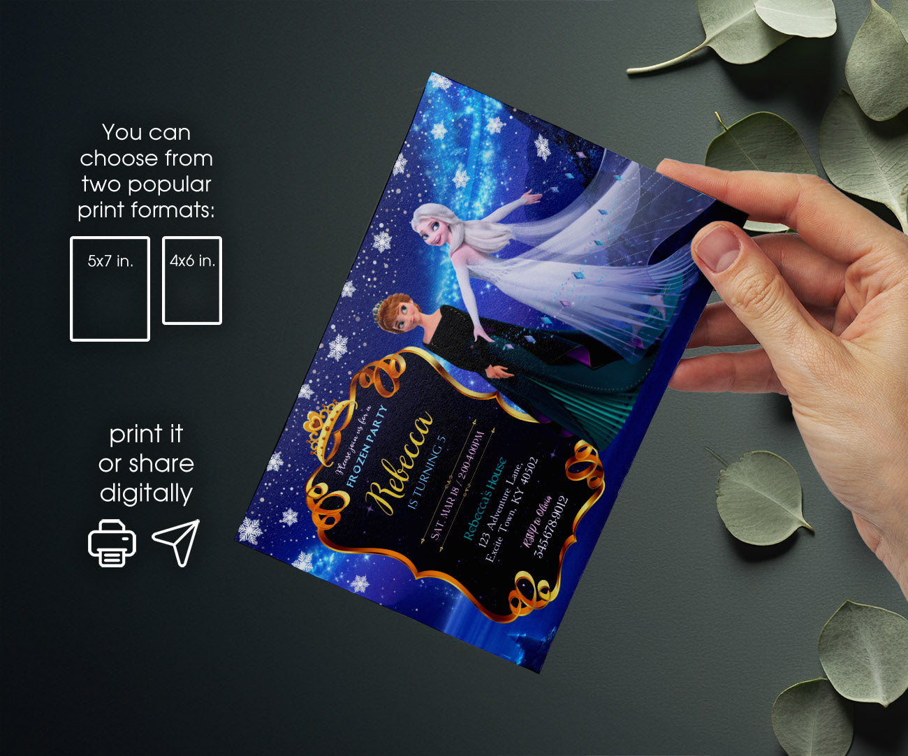 Frozen Elsa customizable invitation template | Share or Print | girl | NB238