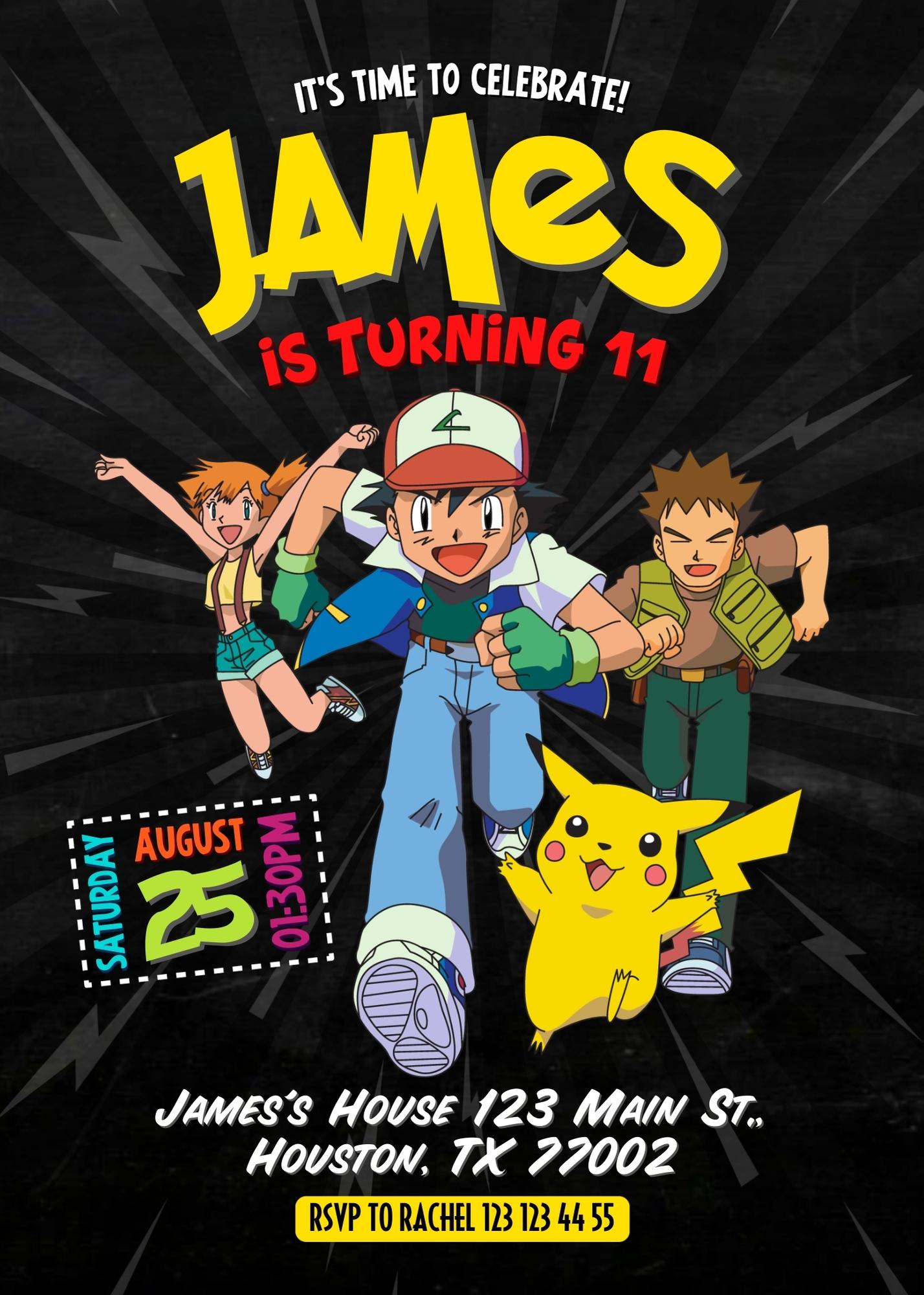 Pokemon Pikachu customizable invitation template | Share or Print | DM929