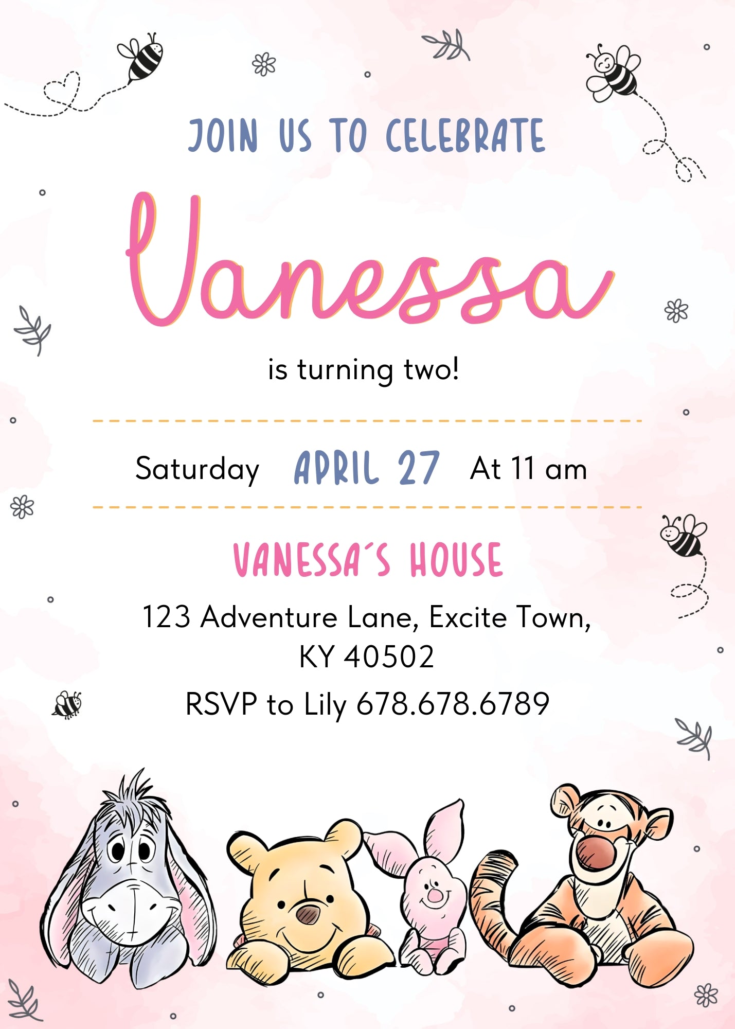 Winnie the Pooh customizable invitation template | Share or Print | NL589
