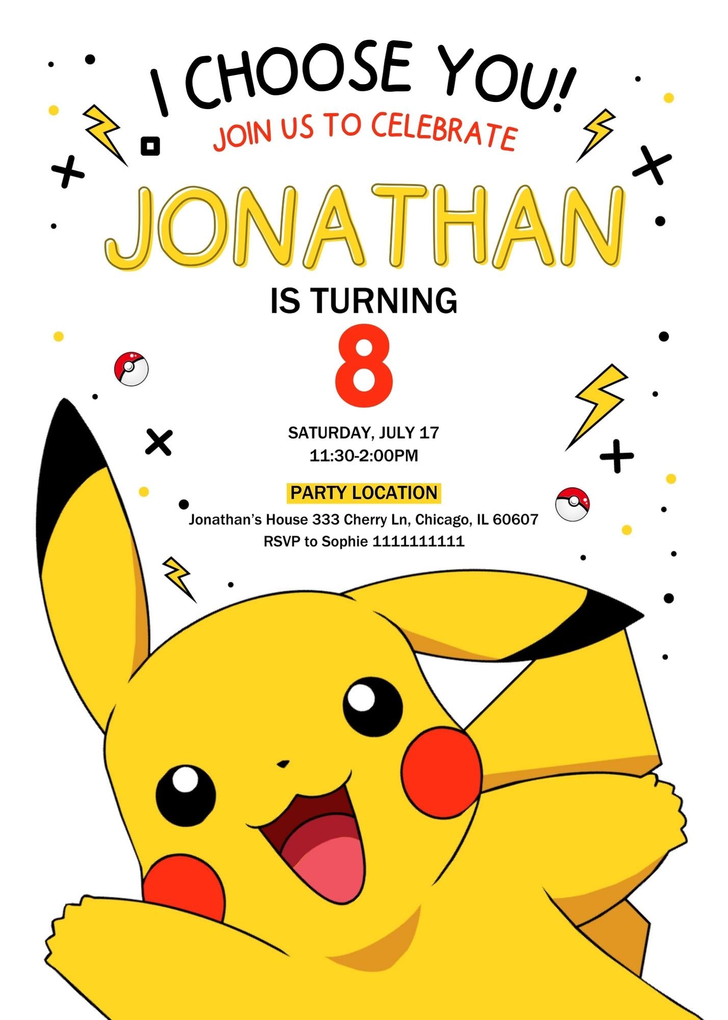Pokemon Pikachu customizable invitation template | Share or Print | PR502
