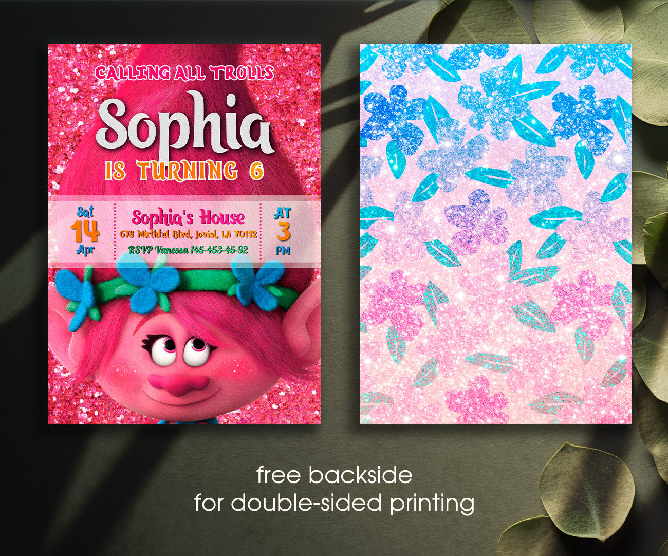 Trolls Poppy customizable invitation template | Share or Print | KU449