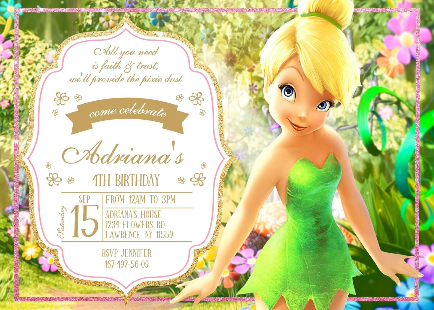 Tinker Bell Fairy Princess customizable invitation template | Share or Print | girl | ES840