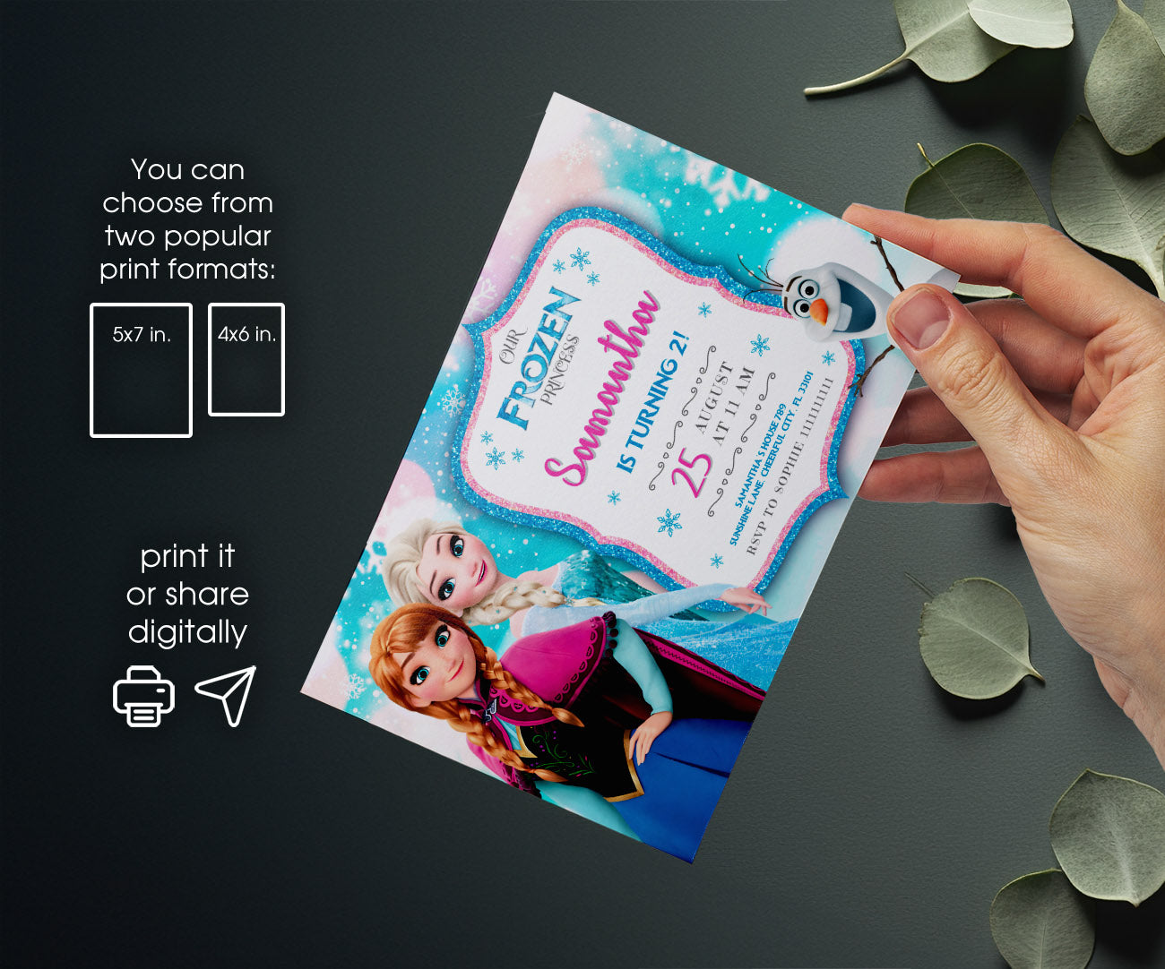 Frozen Elsa customizable invitation template | Share or Print | girl | TO922
