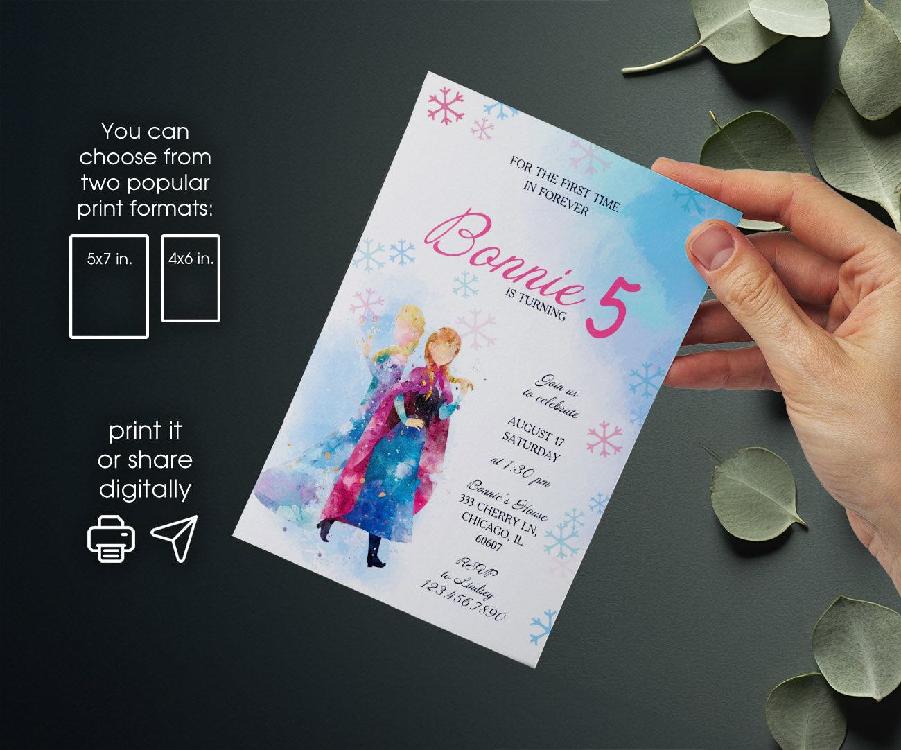 Frozen Elsa customizable invitation template | Share or Print | girl | TI233