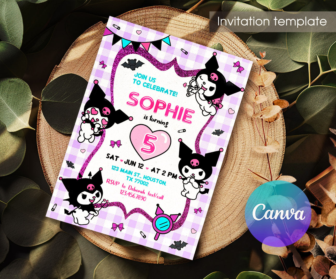 Kuromi Hello Kitty Sanrio customizable invitation template | Share or Print | AG209