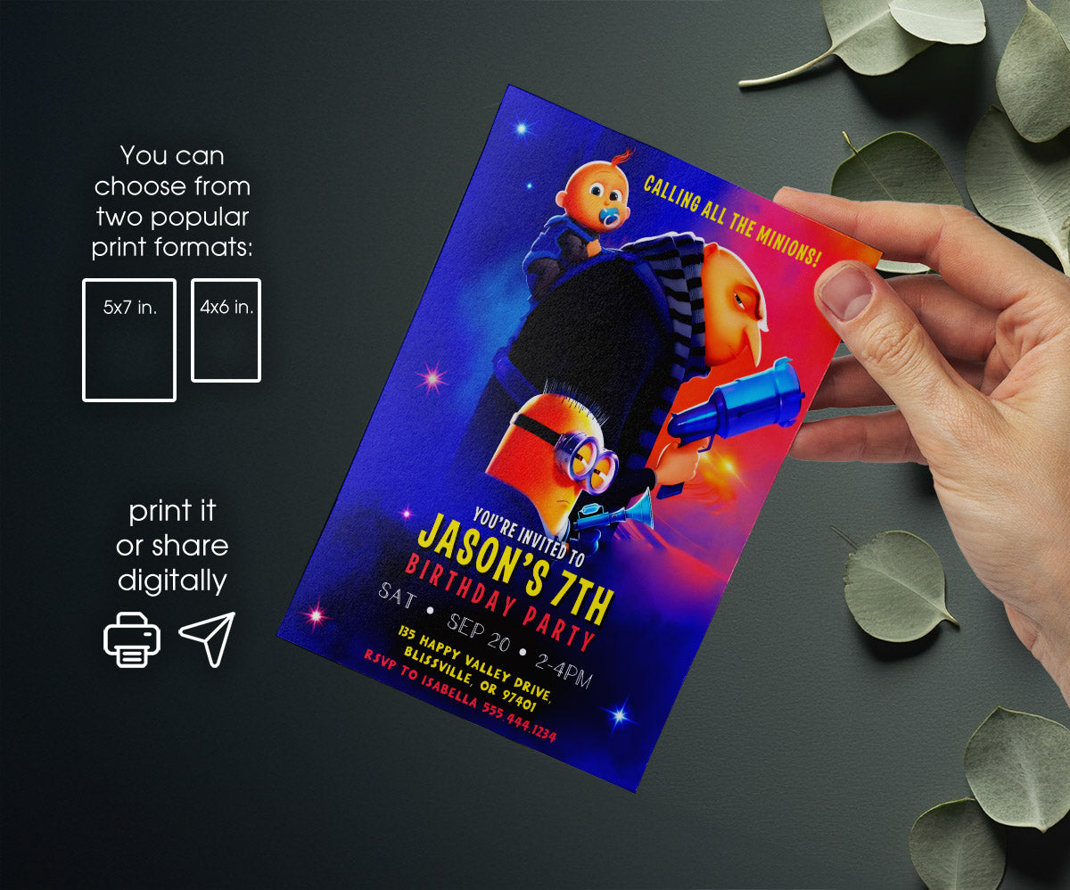Despicable Me Minions customizable invitation template | Share or Print | NK991
