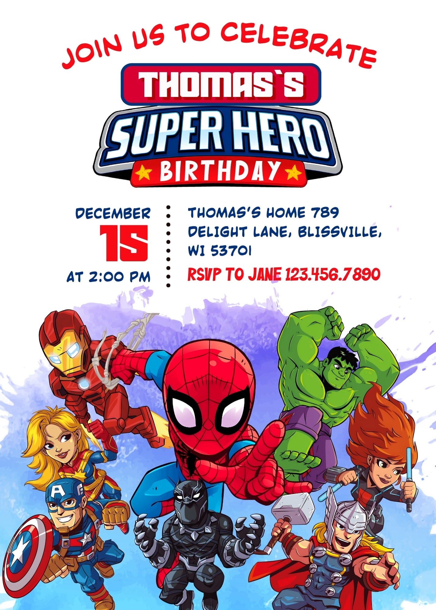 Avengers Marvel Superhero customizable invitation template | Share or Print | boy | HS581