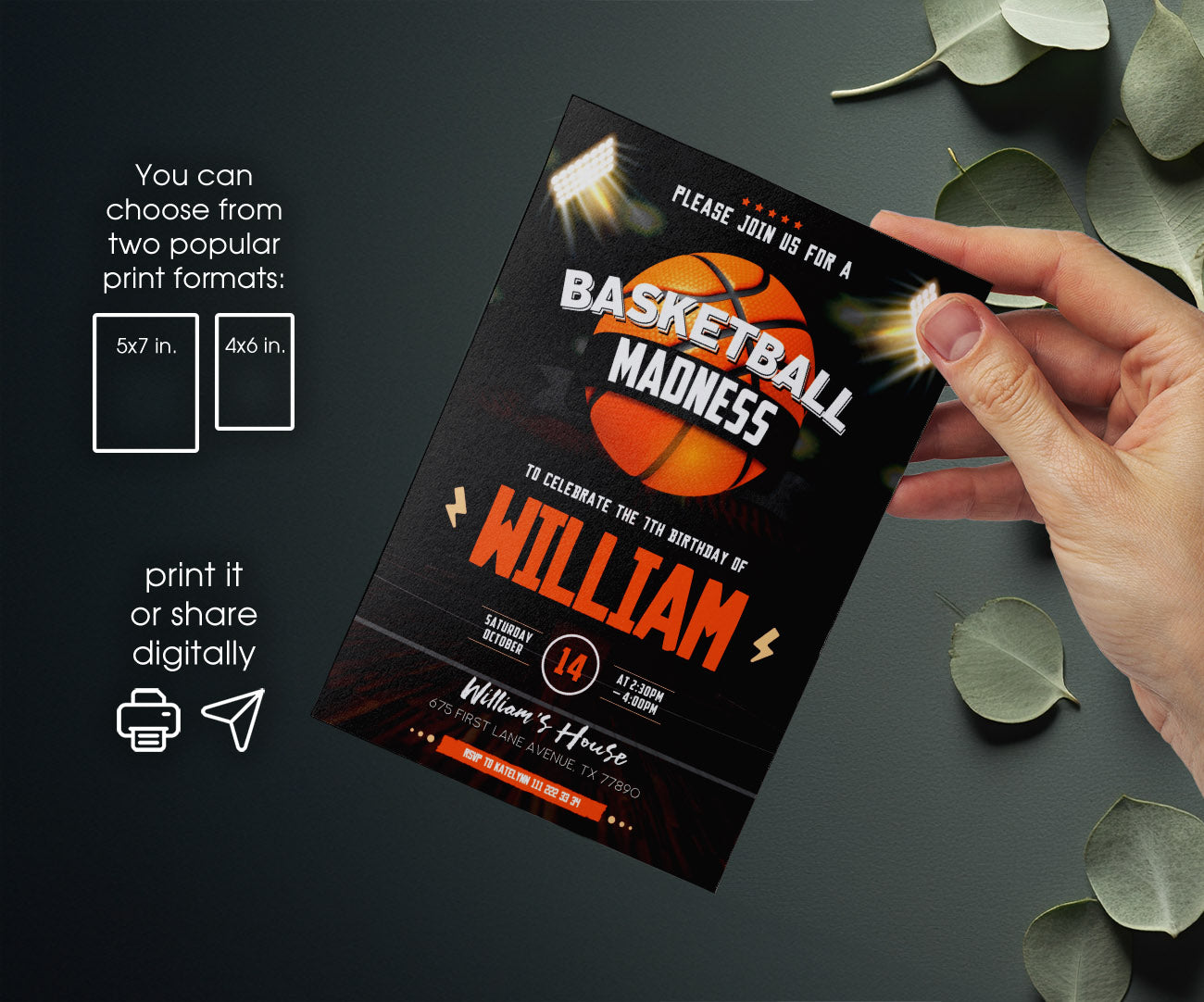 Basketball NBA Slam Dunk customizable invitation template | Share or Print | boy | TH344