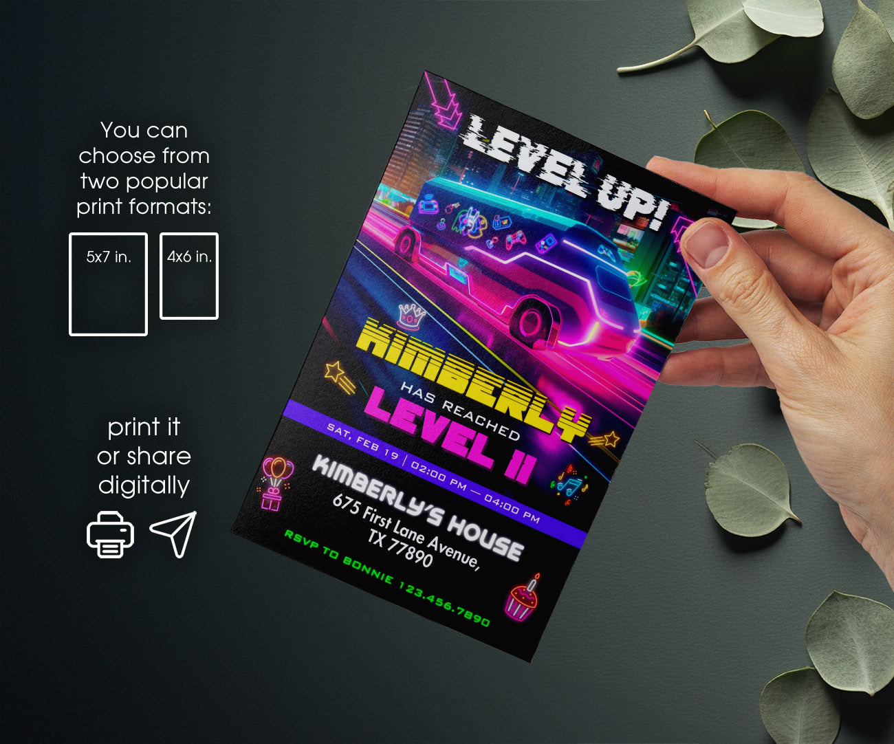 Video Game Bus Gamer customizable invitation template | Share or Print | boy | GI730