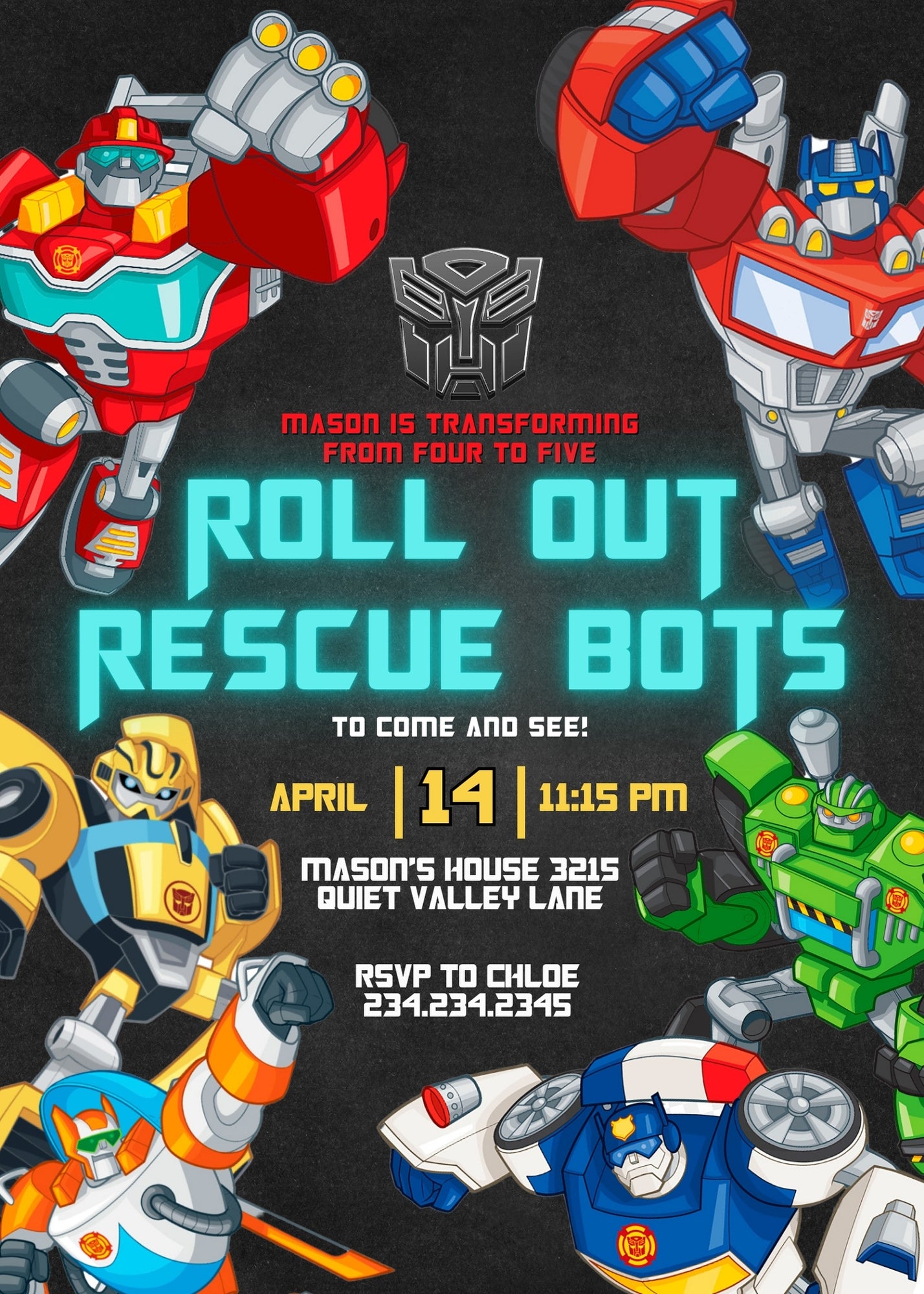 Transformers Rescue Bots customizable invitation template | Share or Print | boy | XZ560