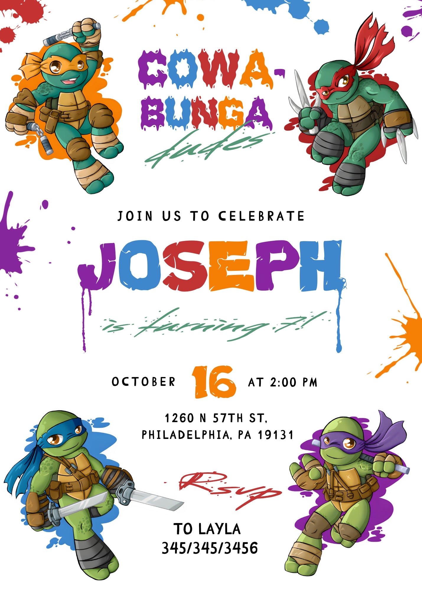 Teenage Mutant Ninja Turtles customizable invitation template | Share or Print | boy | CU055