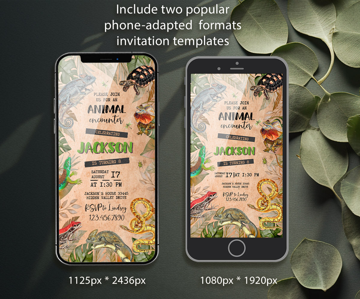 Reptile Lizard Snake customizable invitation template | Share or Print | VA006