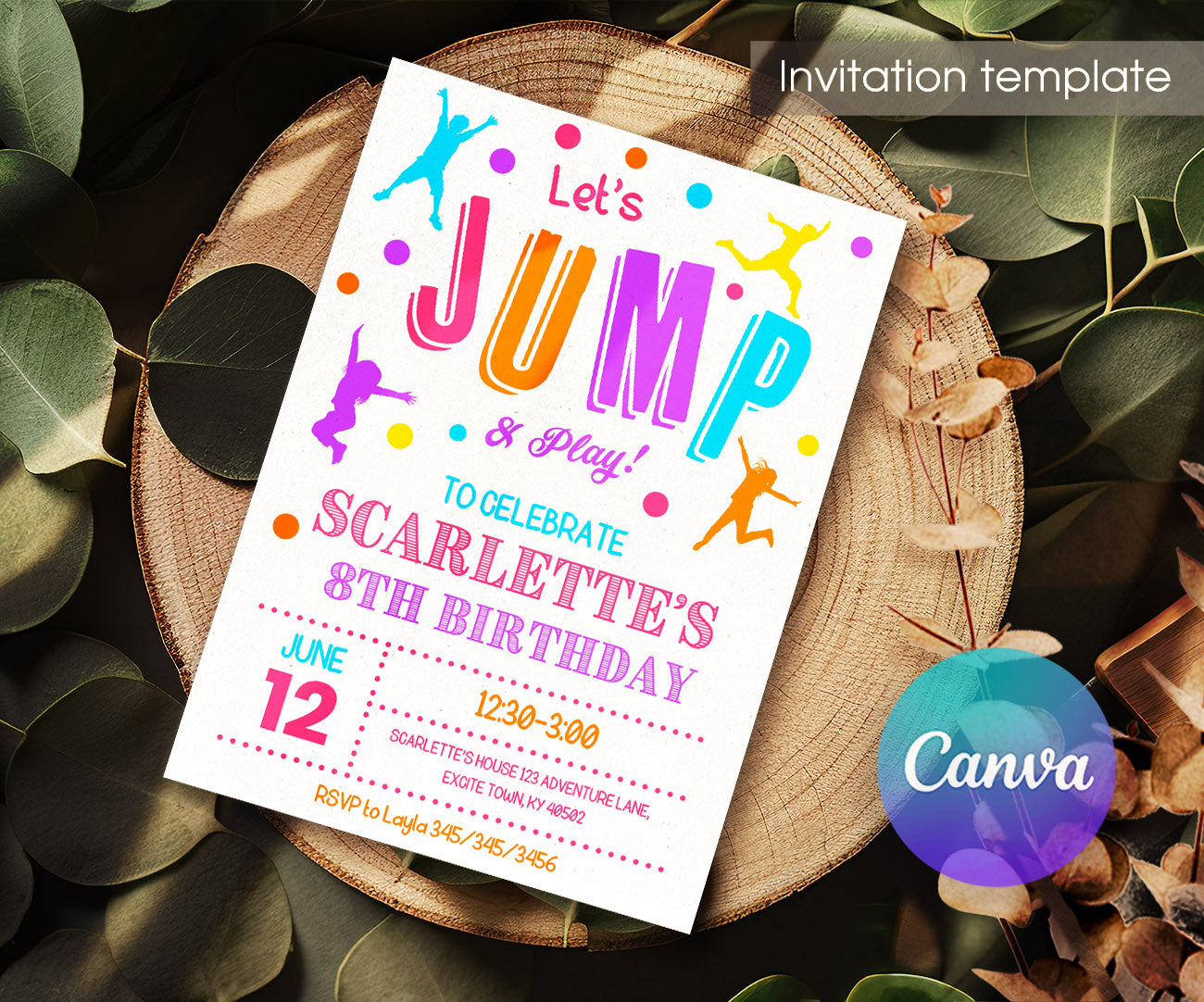 Trampoline Jump Party customizable invitation template | Share or Print | IO383