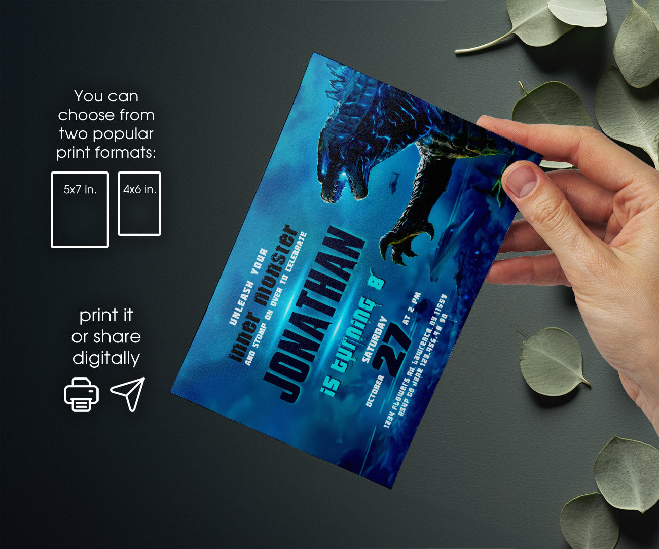Godzilla and King Kong customizable invitation template | Share or Print | HO960