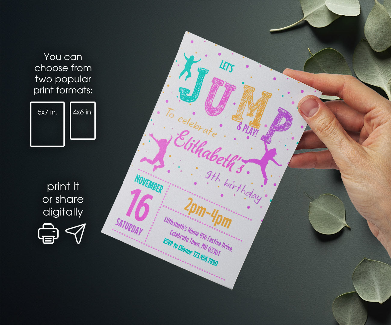 Trampoline Jump Party customizable invitation template | Share or Print | SH185