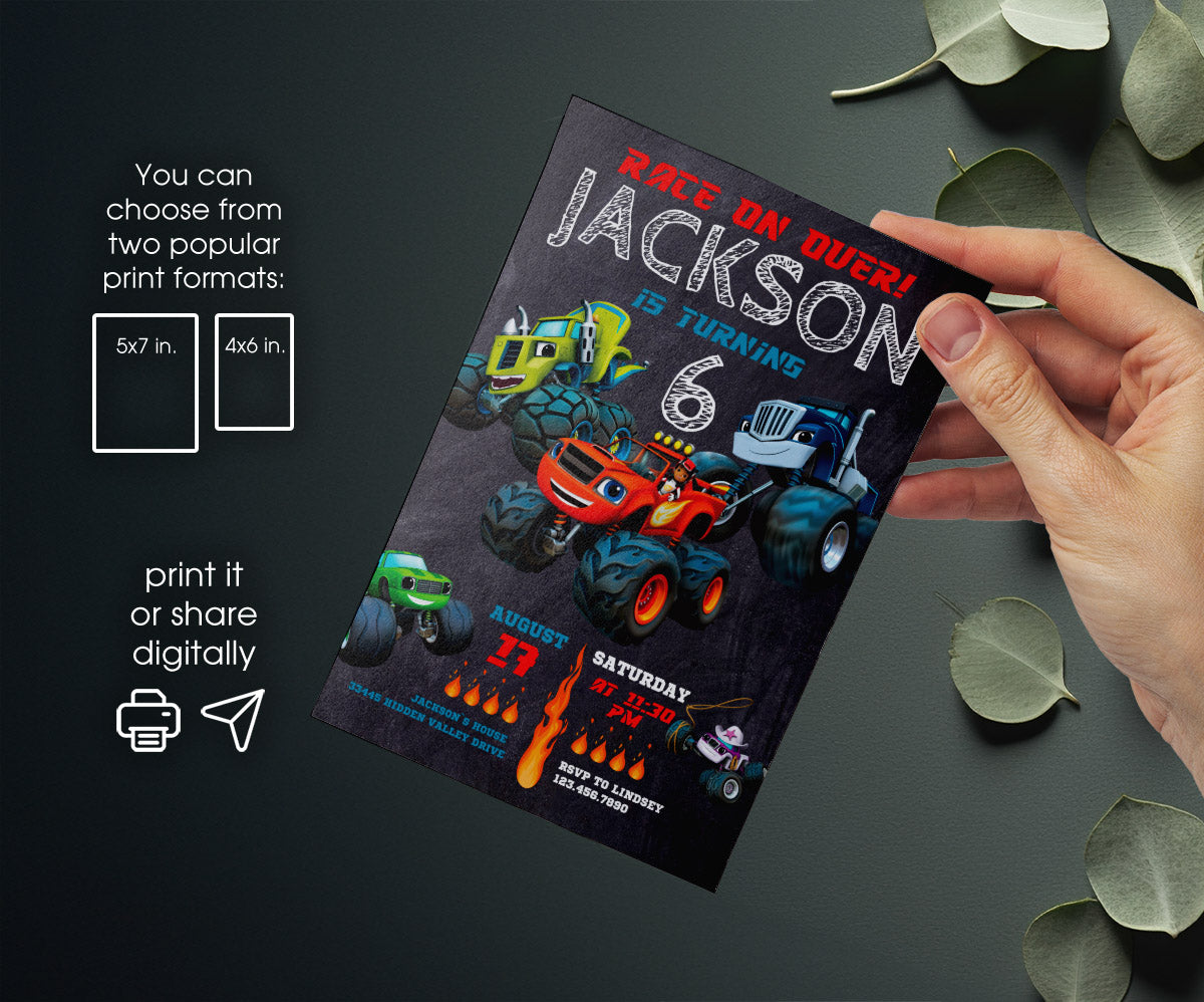 Blaze Monster Machines Trucks customizable invitation template | Share or Print | boy | CQ587