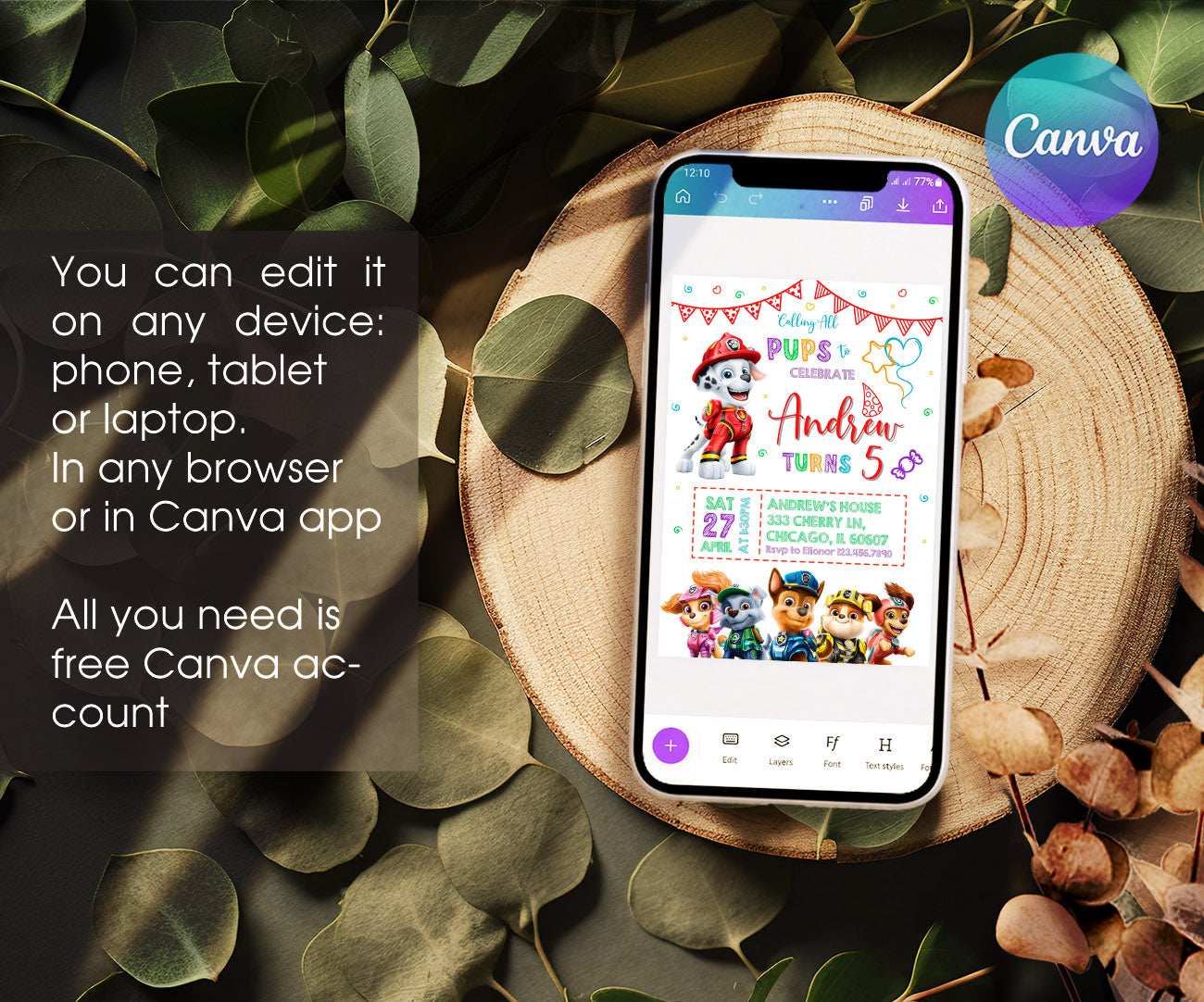 PAW Patrol customizable invitation template | Share or Print | QE150