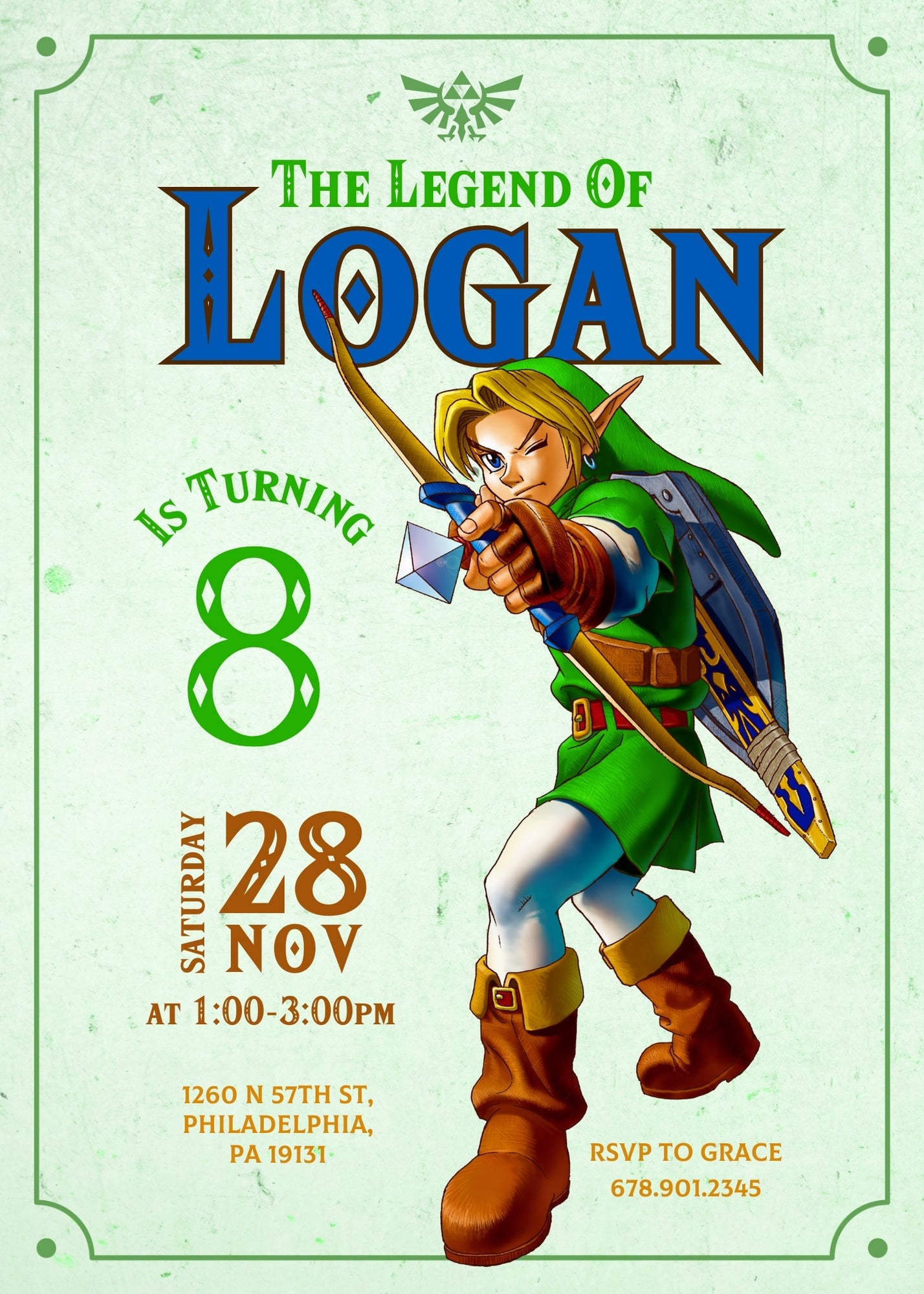 Legend of Zelda Gamer customizable invitation template | Share or Print | PW537