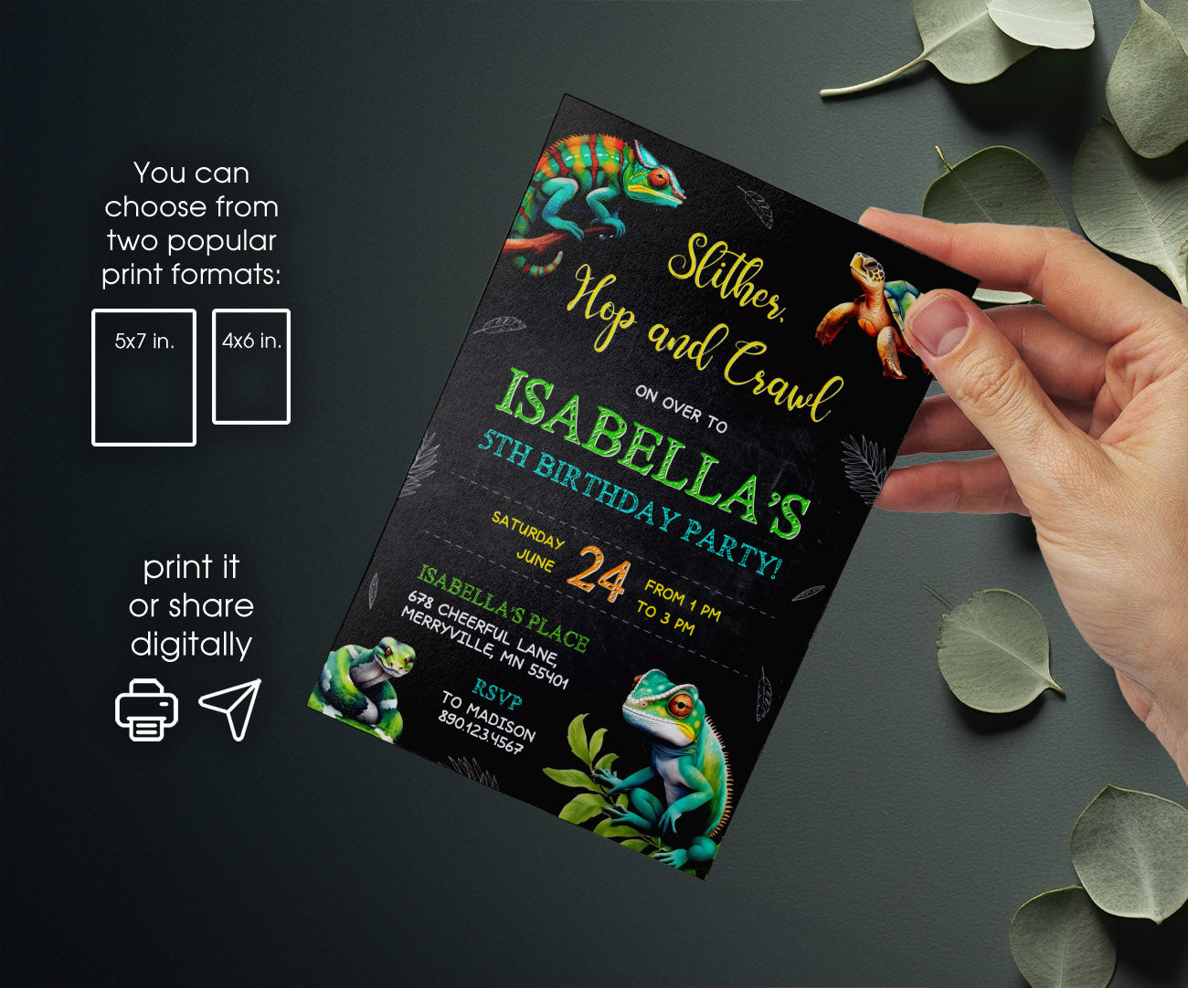 Reptile Lizard Snake customizable invitation template | Share or Print | MB550