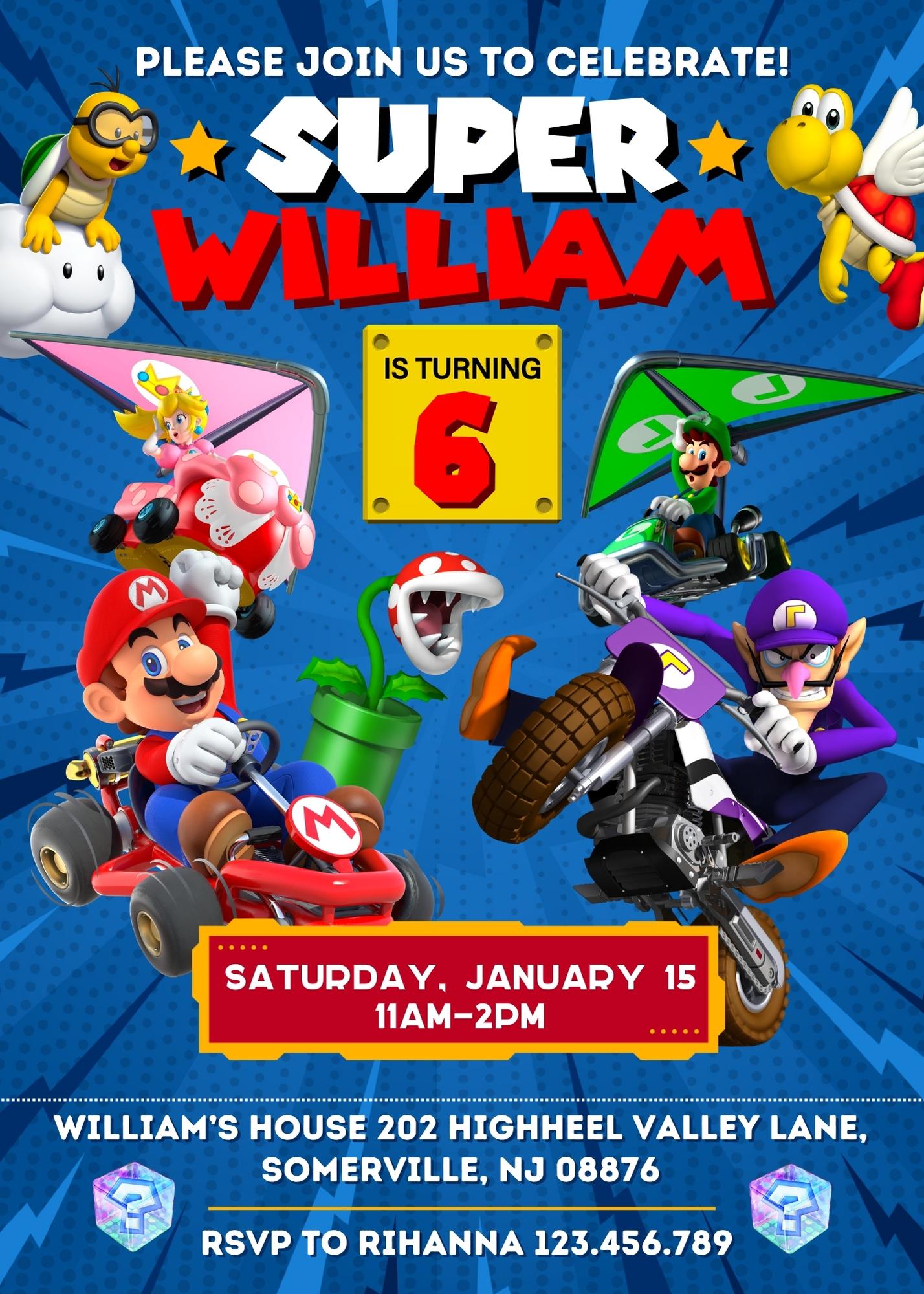 Mario Kart Gamer customizable invitation template | Share or Print | boy | LJ482