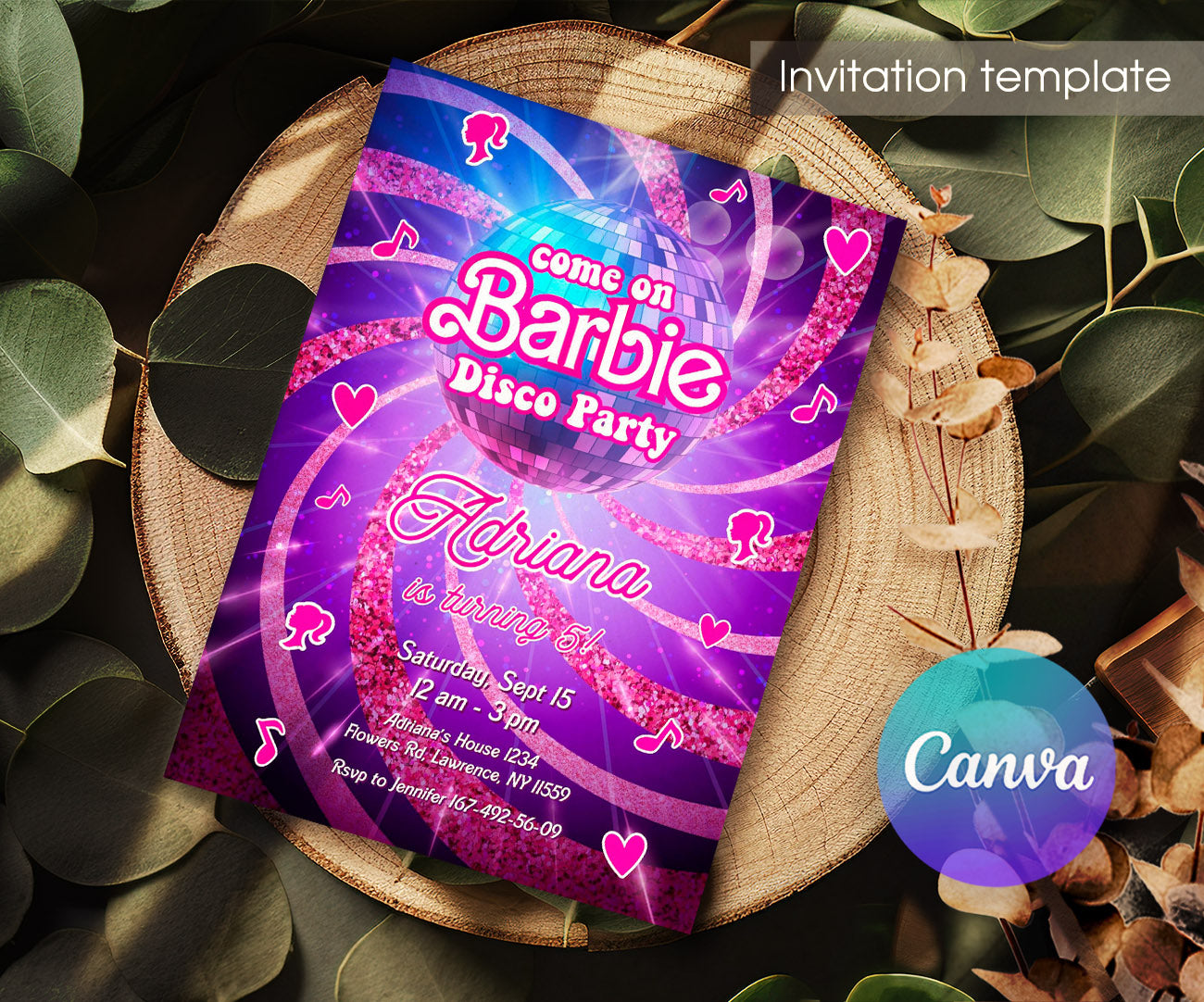 Barbie Disco Pink customizable invitation template | Share or Print | girl | NZ810
