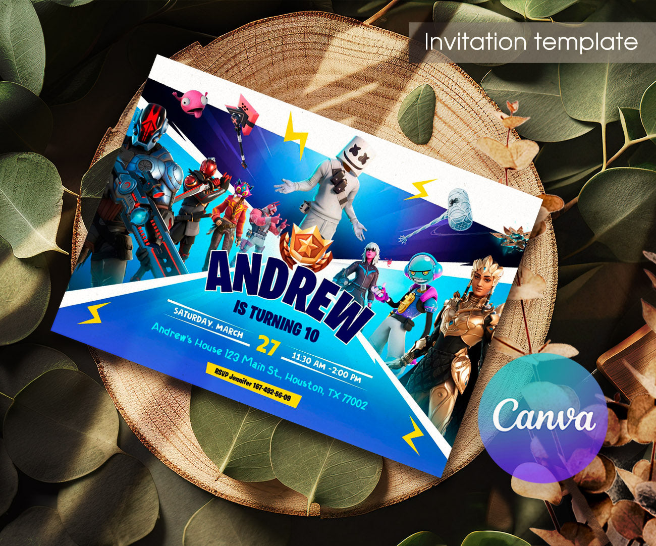 Fortnite Gamer customizable invitation template | Share or Print | boy | VY204