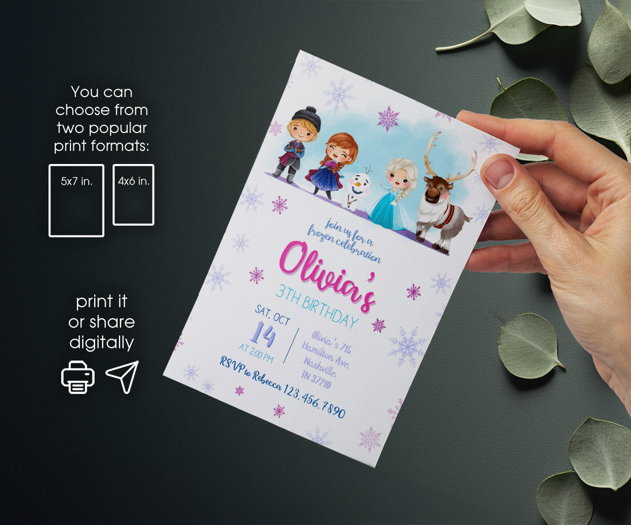 Frozen Elsa customizable invitation template | Share or Print | girl | PJ921