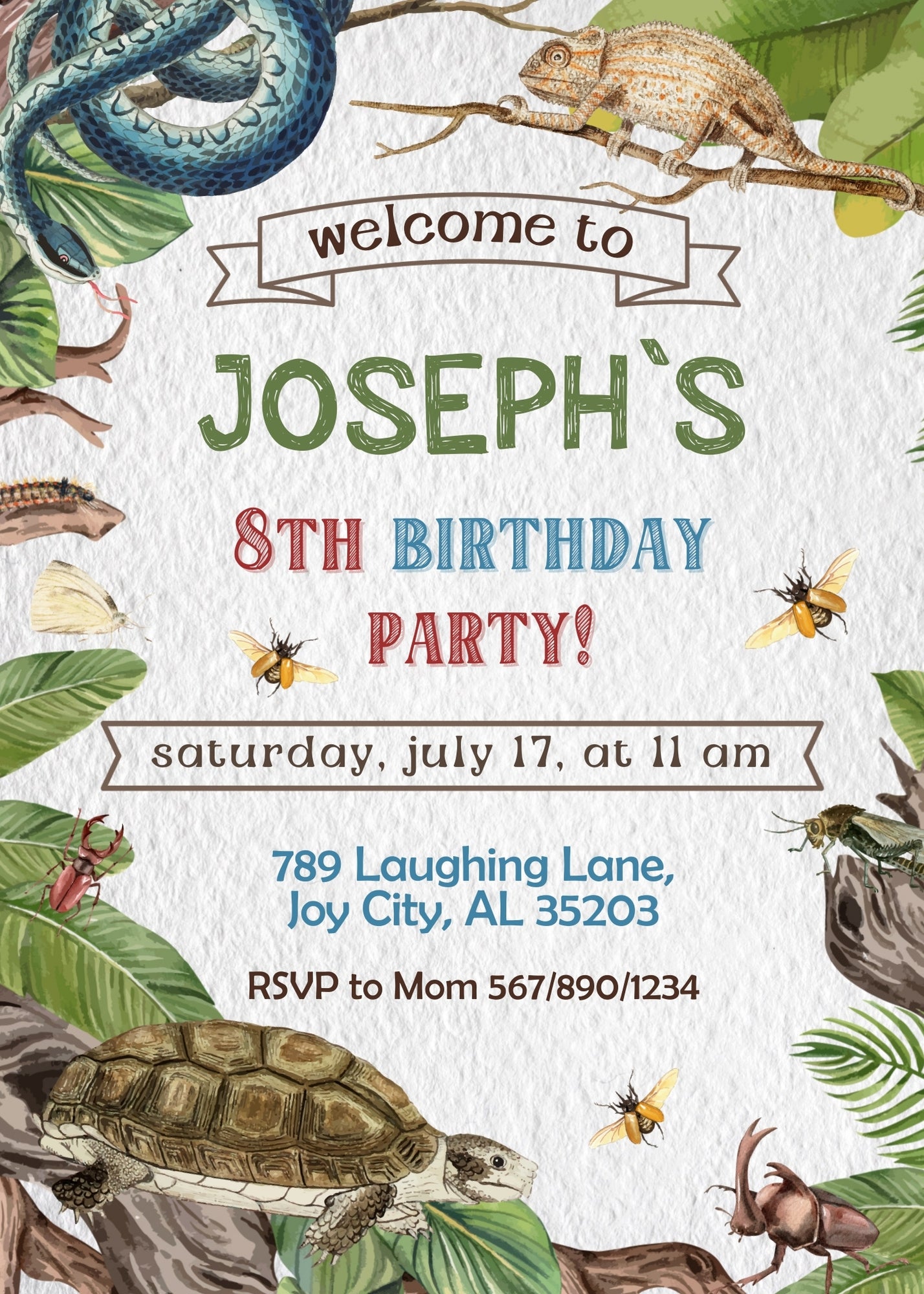 Reptile Lizard Snake customizable invitation template | Share or Print | XV714