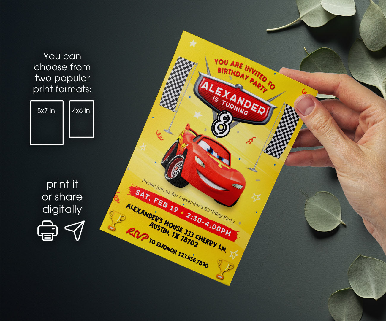 Cars Lightning McQueen customizable invitation template | Share or Print | boy | YG631