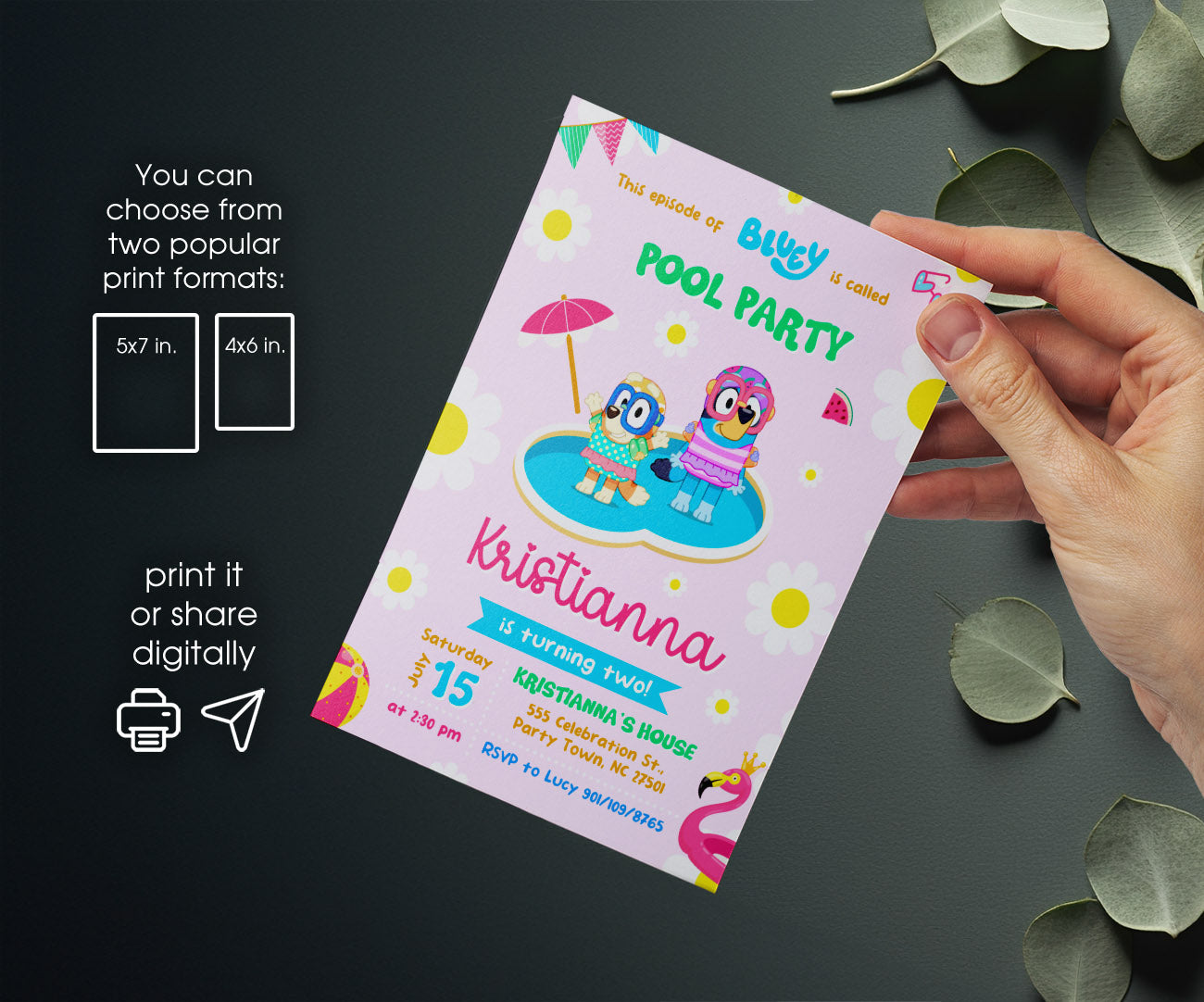 Bluey Bingo Pool customizable invitation template | Share or Print | QN718
