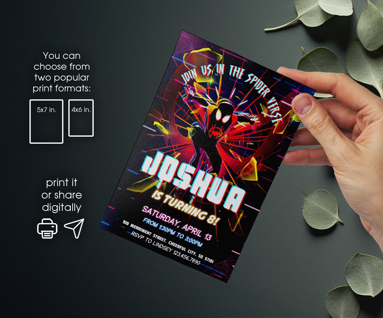 Spider Man Across the Spider-Verse customizable invitation template | Share or Print | boy | TX757