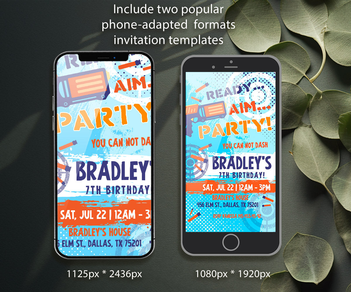 Dart Gun NERF Blaster customizable invitation template | Share or Print | boy | LL792