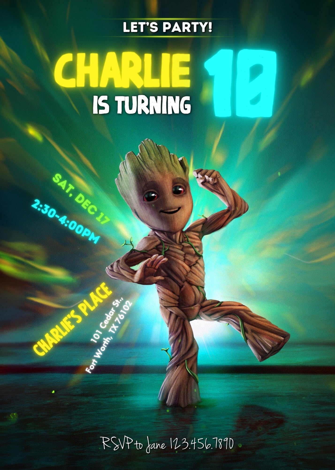 Groot Guardians of the Galaxy Superhero customizable invitation template | Share or Print | JL684