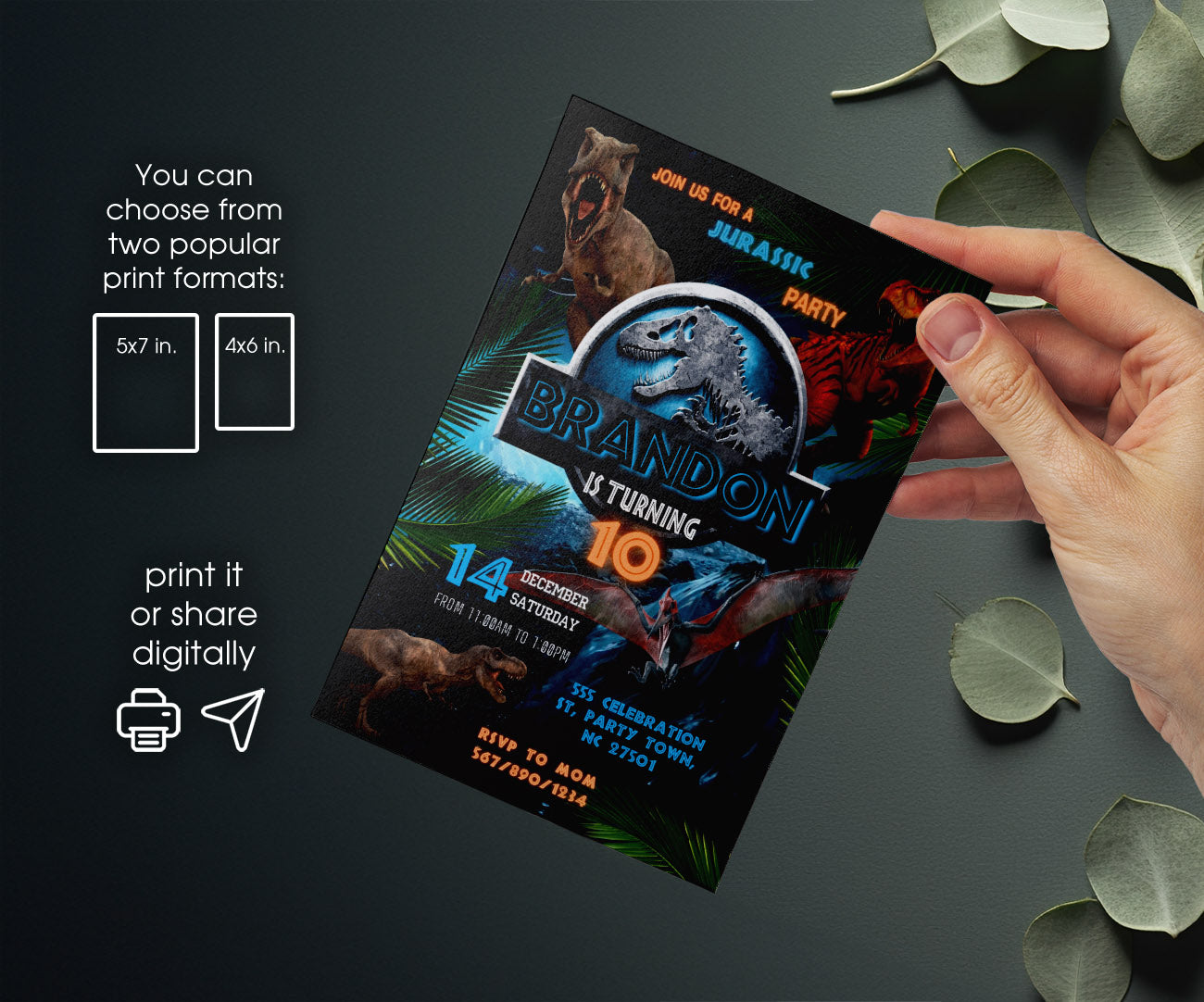 Jurassic Park Dinosaur customizable invitation template | Share or Print | MS121
